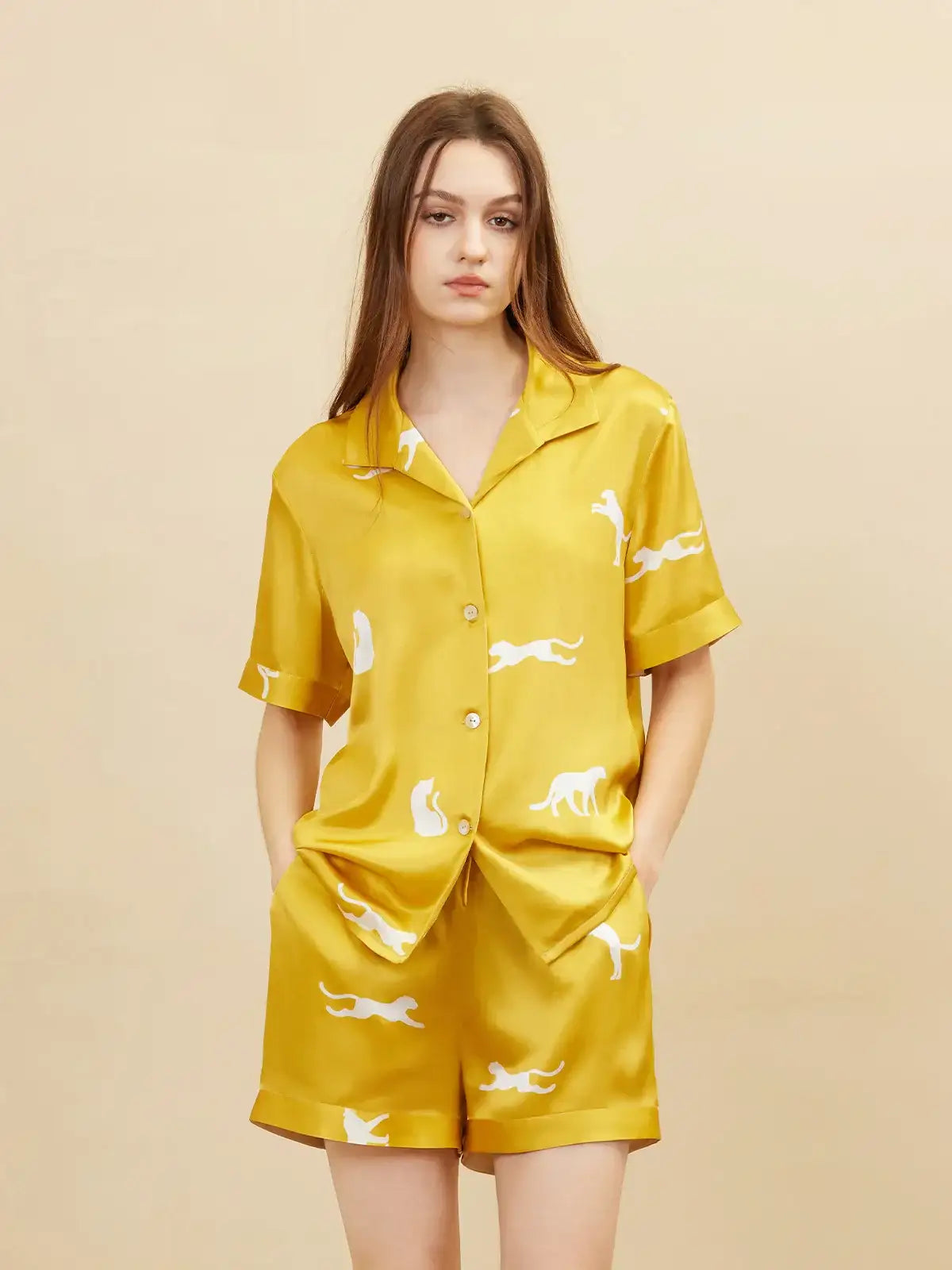 Leopard Print Short-sleeved Shorts Set - JANCESILK