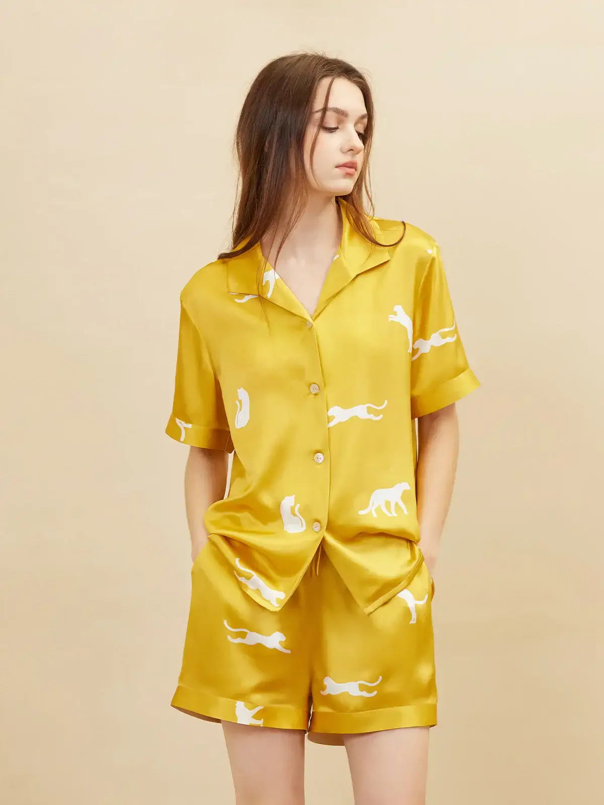 Leopard Print Short-sleeved Shorts Set - JANCESILK