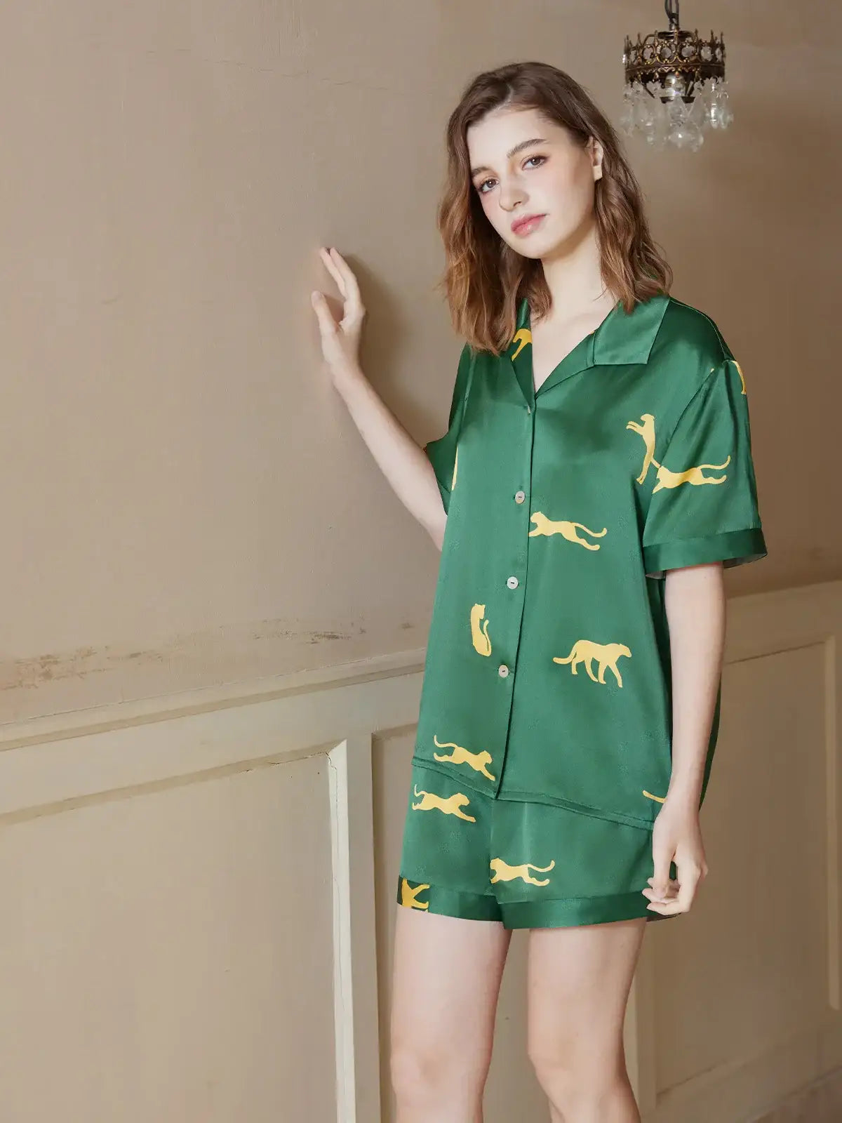 Leopard Print Short-sleeved Shorts Set - JANCESILK