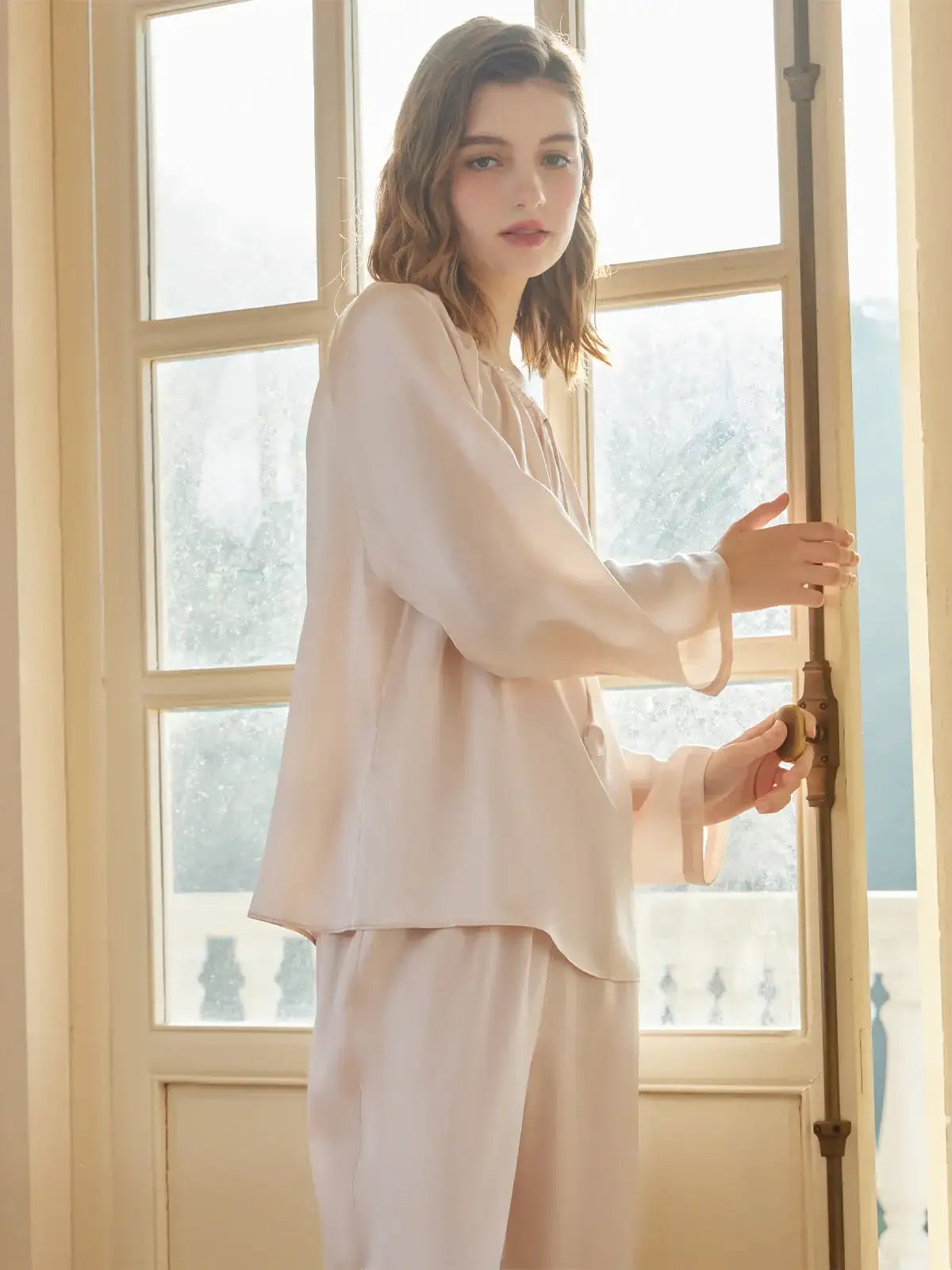 Flower bud drawstring long sleeve trousers suit - JANCESILK