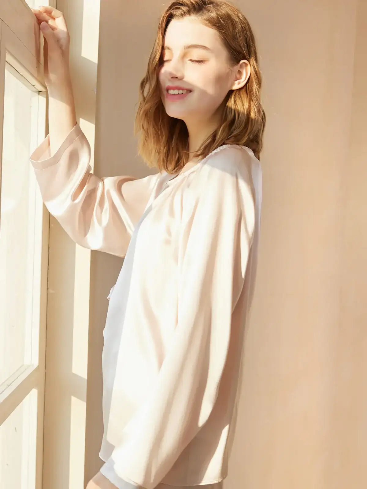 Flower bud drawstring long sleeve trousers suit - JANCESILK