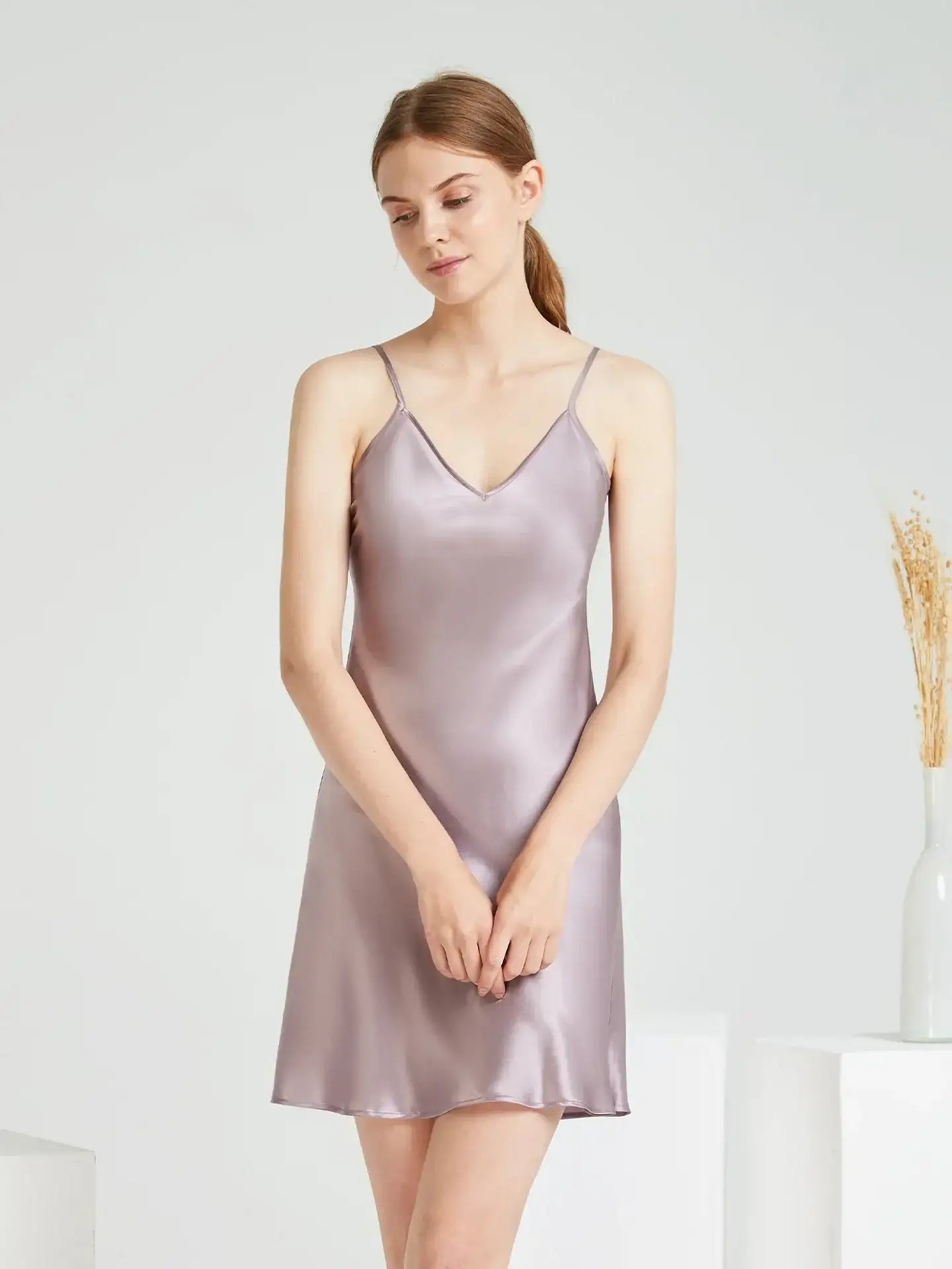 Silk V-neck Suspender Skirt