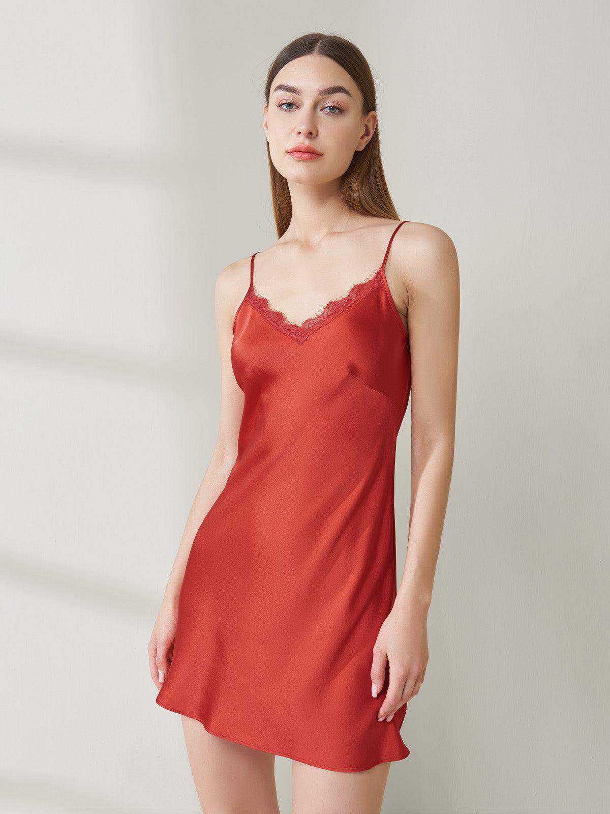 Retro Slim Lace Suspender Dress#color_Terracotta