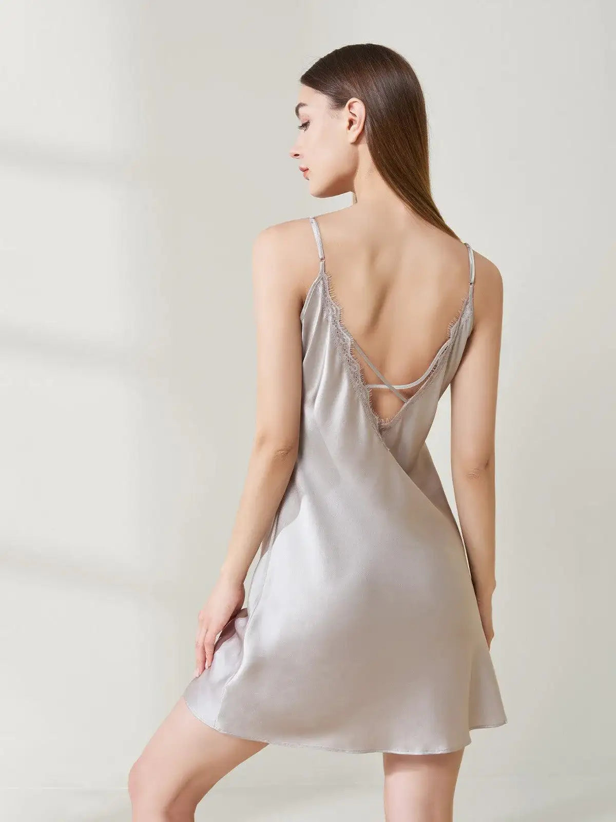 Retro Slim Lace Suspender Dress #color_Grey