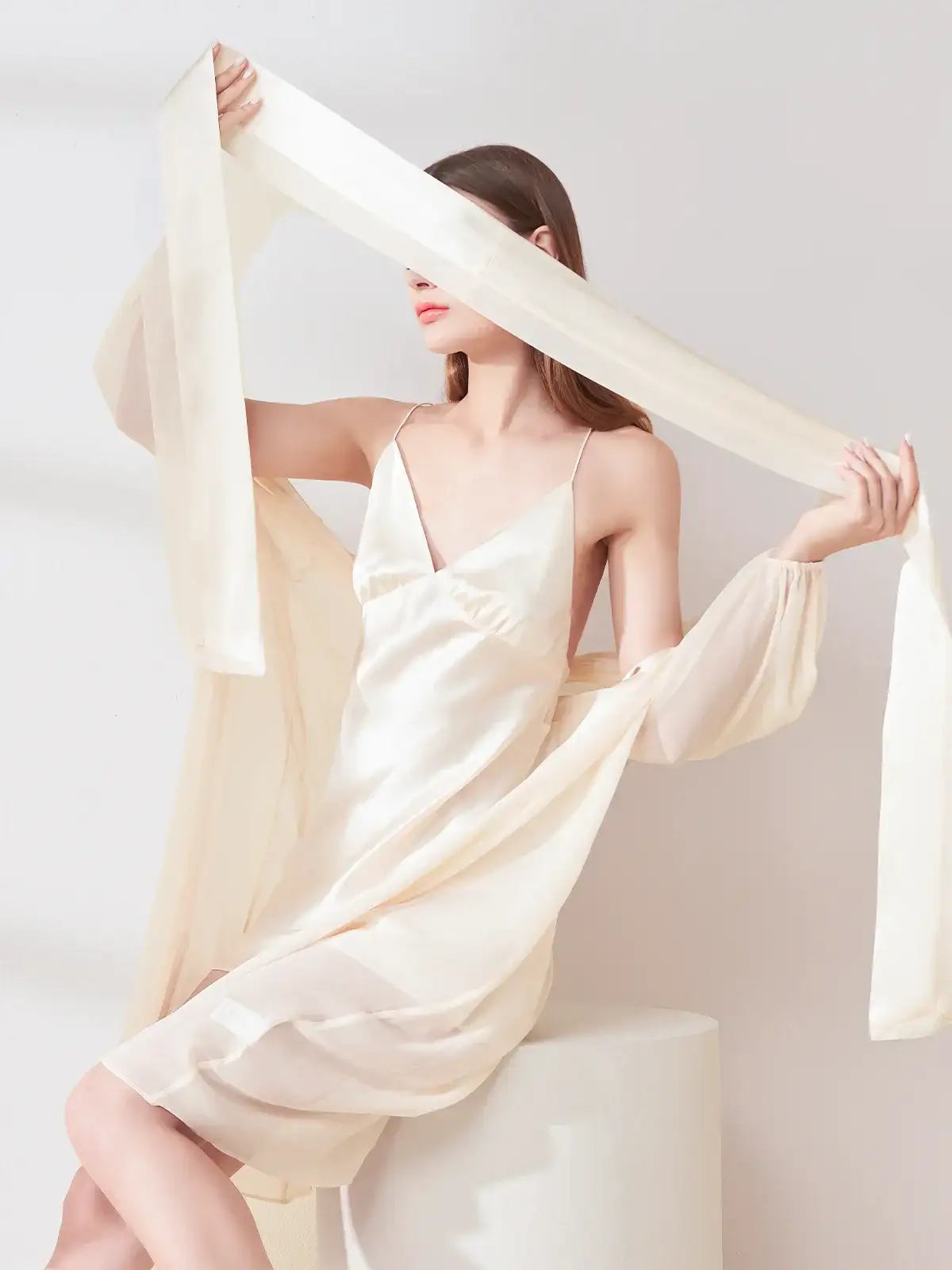 Georgette Nightgown Suspender Set - JANCESILK