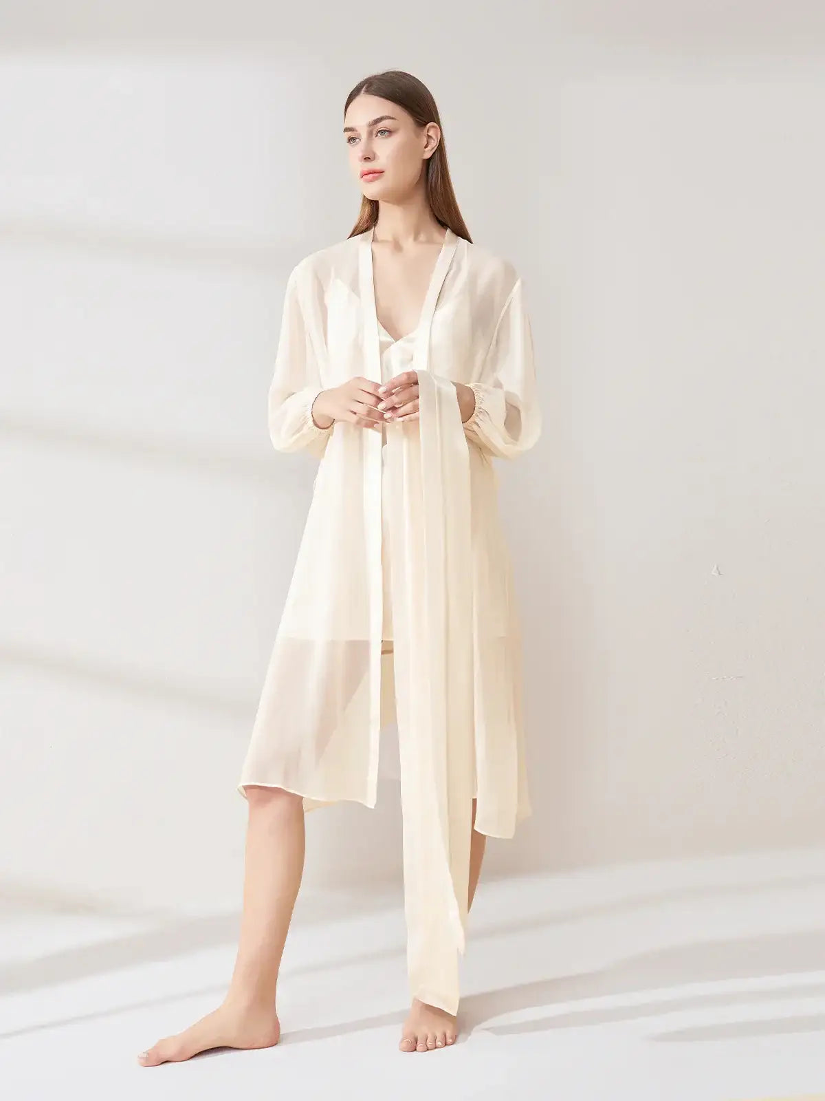 Georgette Nightgown Suspender Set - JANCESILK