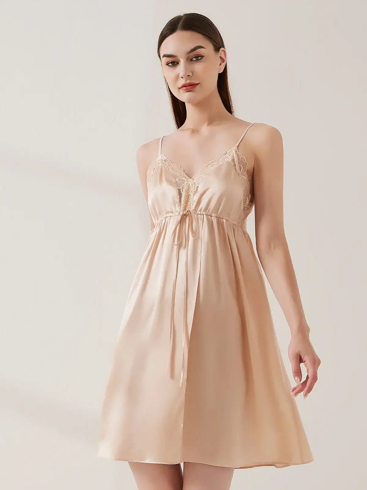 Sexy Lace Suspender Skirt#color_Blush Beige