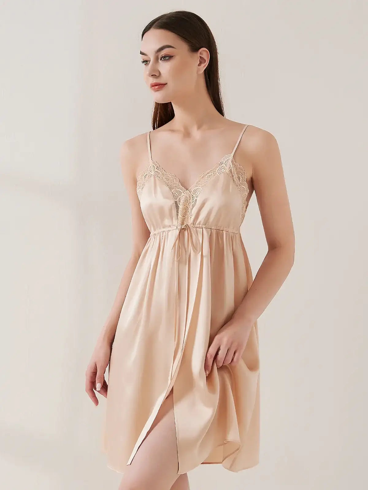 Sexy Lace Suspender Skirt#color_Blush Beige