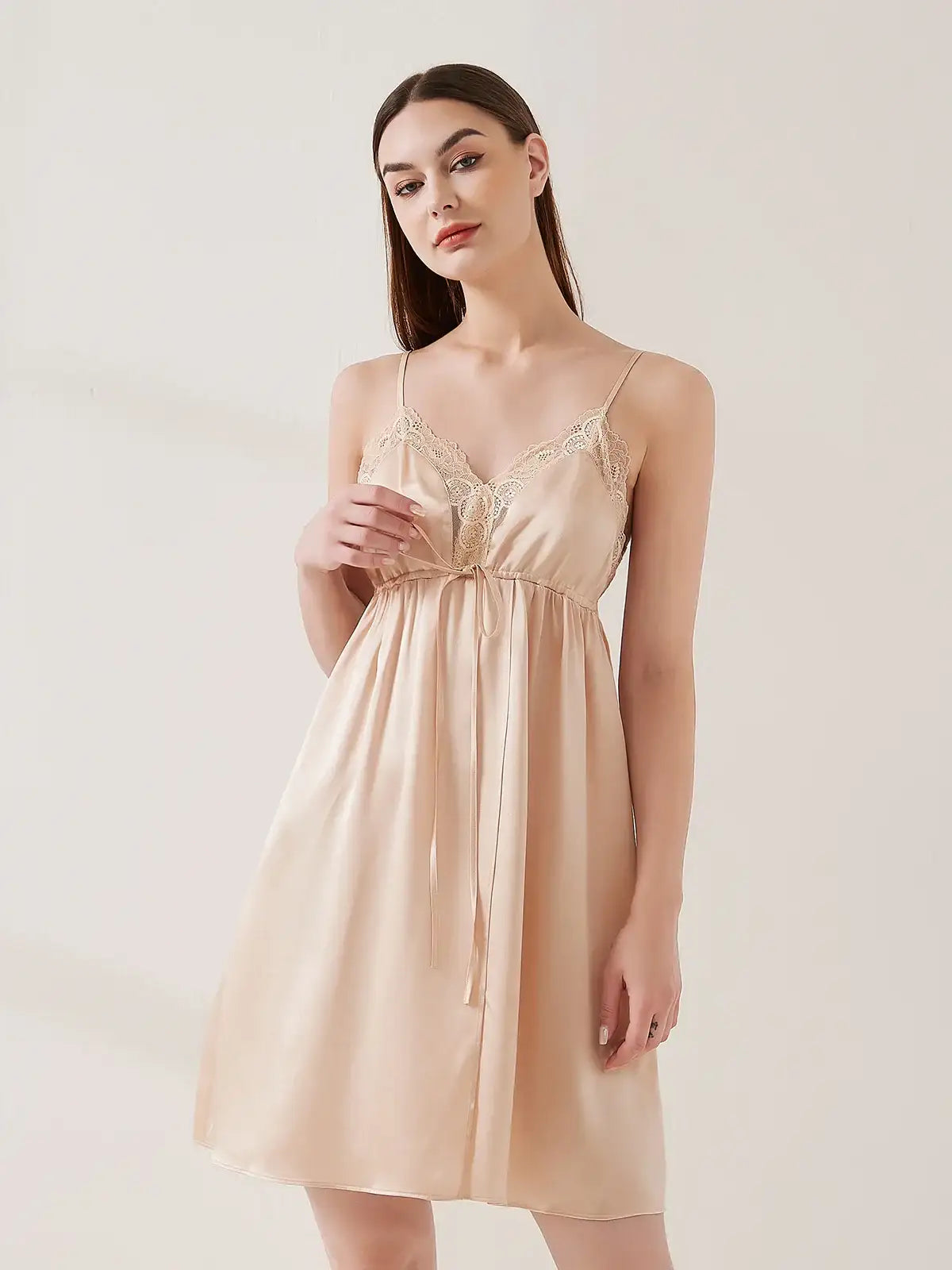 Sexy Lace Suspender Skirt#color_Blush Beige