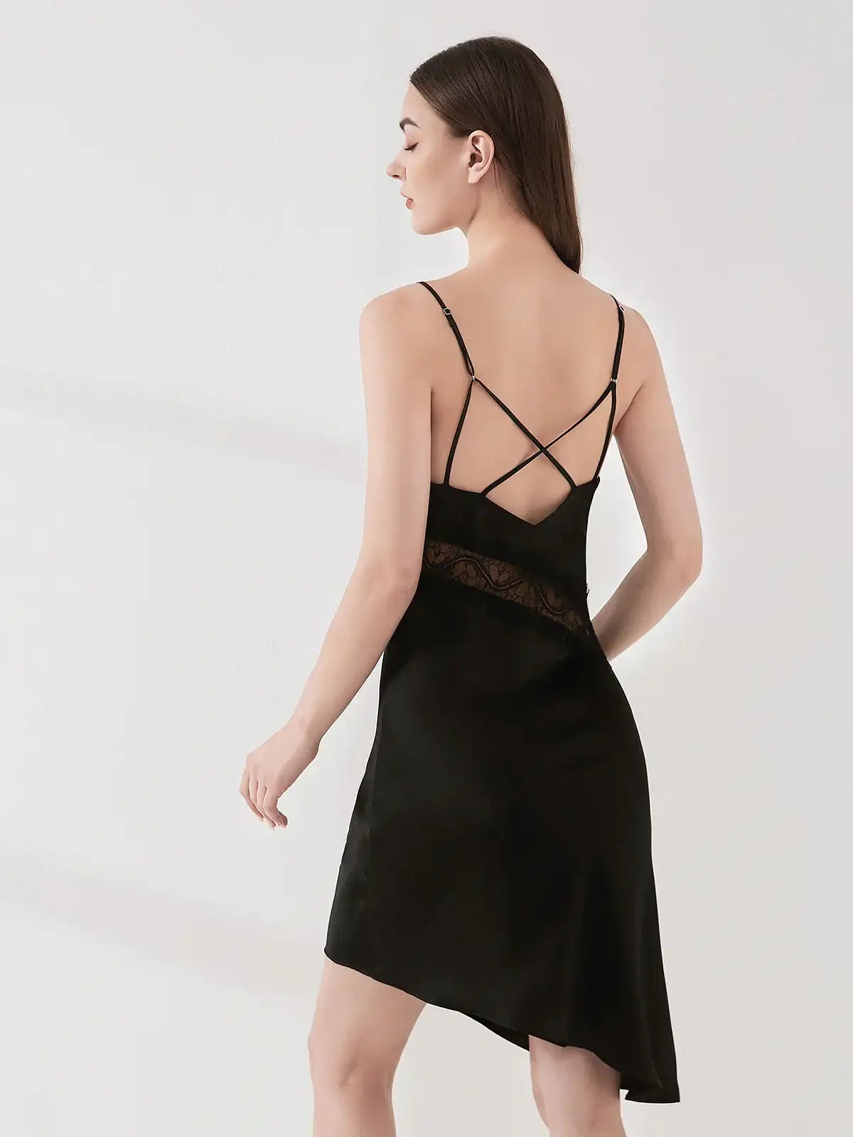Lace Patchwork Elegant Suspender Skirt#color_Black