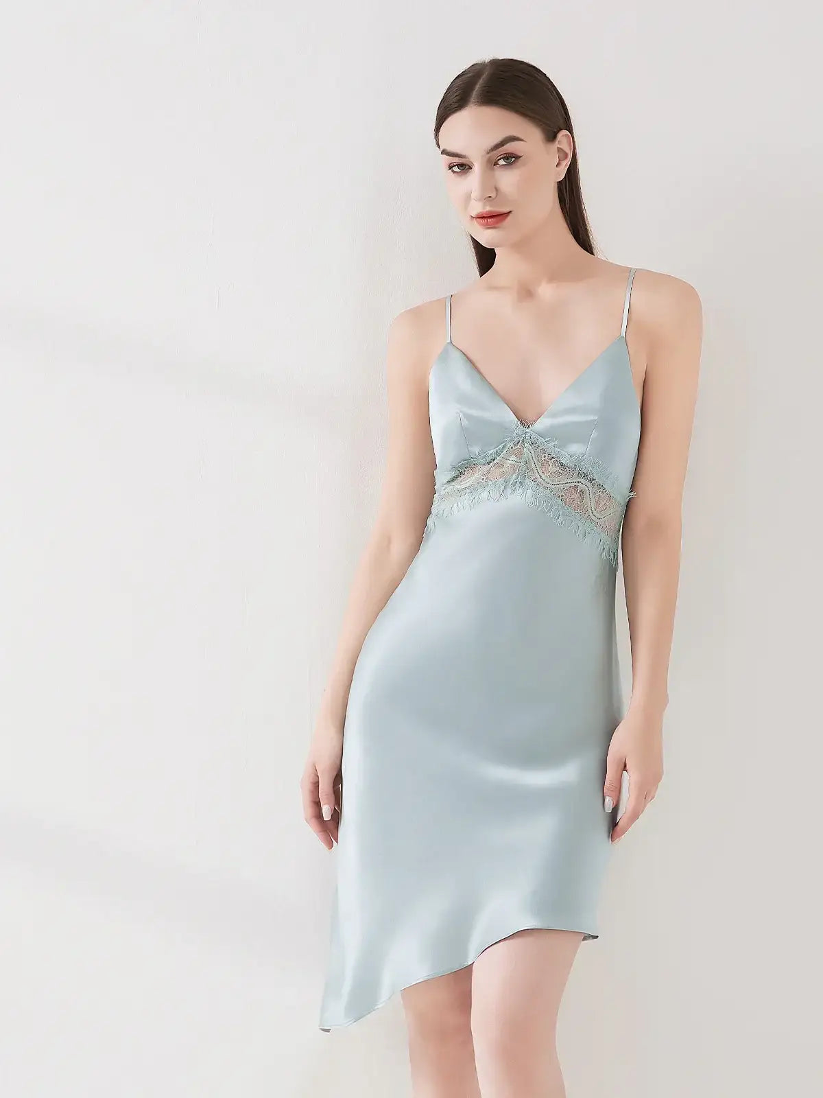 Lace Patchwork Elegant Suspender Skirt#color_Baby Blue