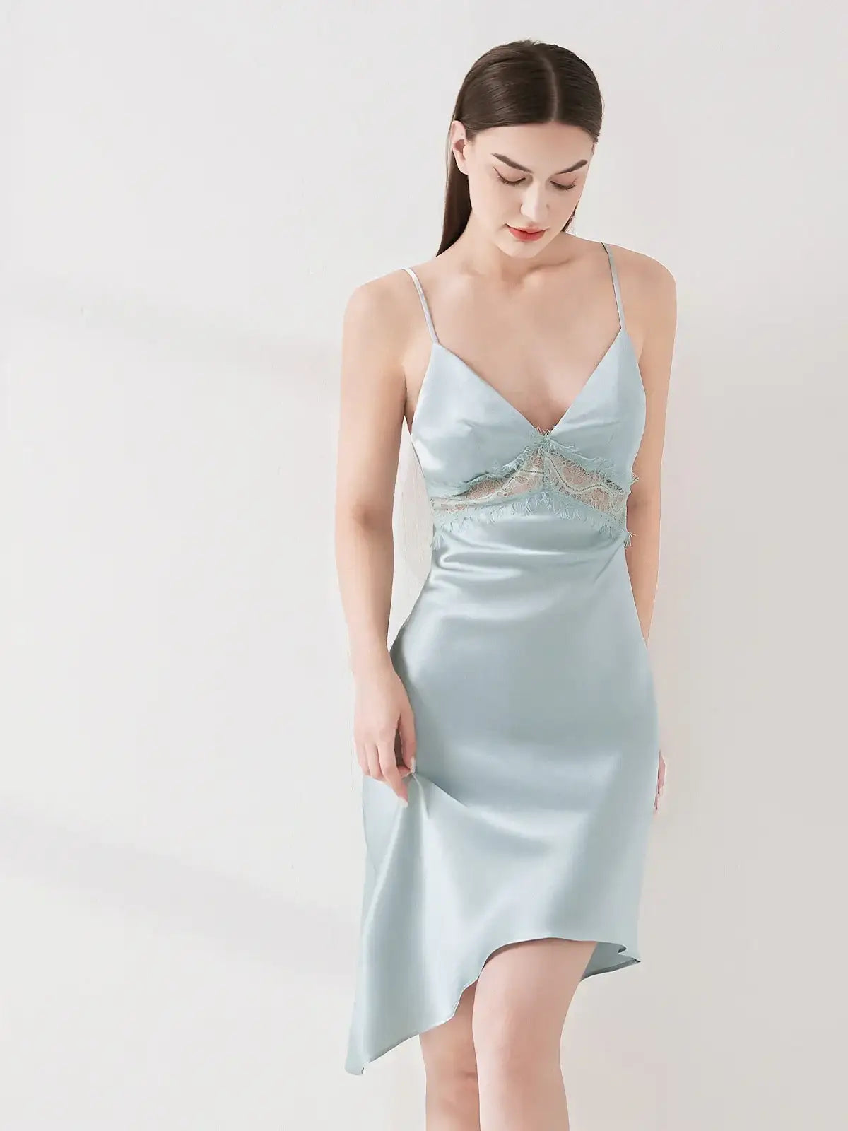 Lace Patchwork Elegant Suspender Skirt#color_Baby Blue