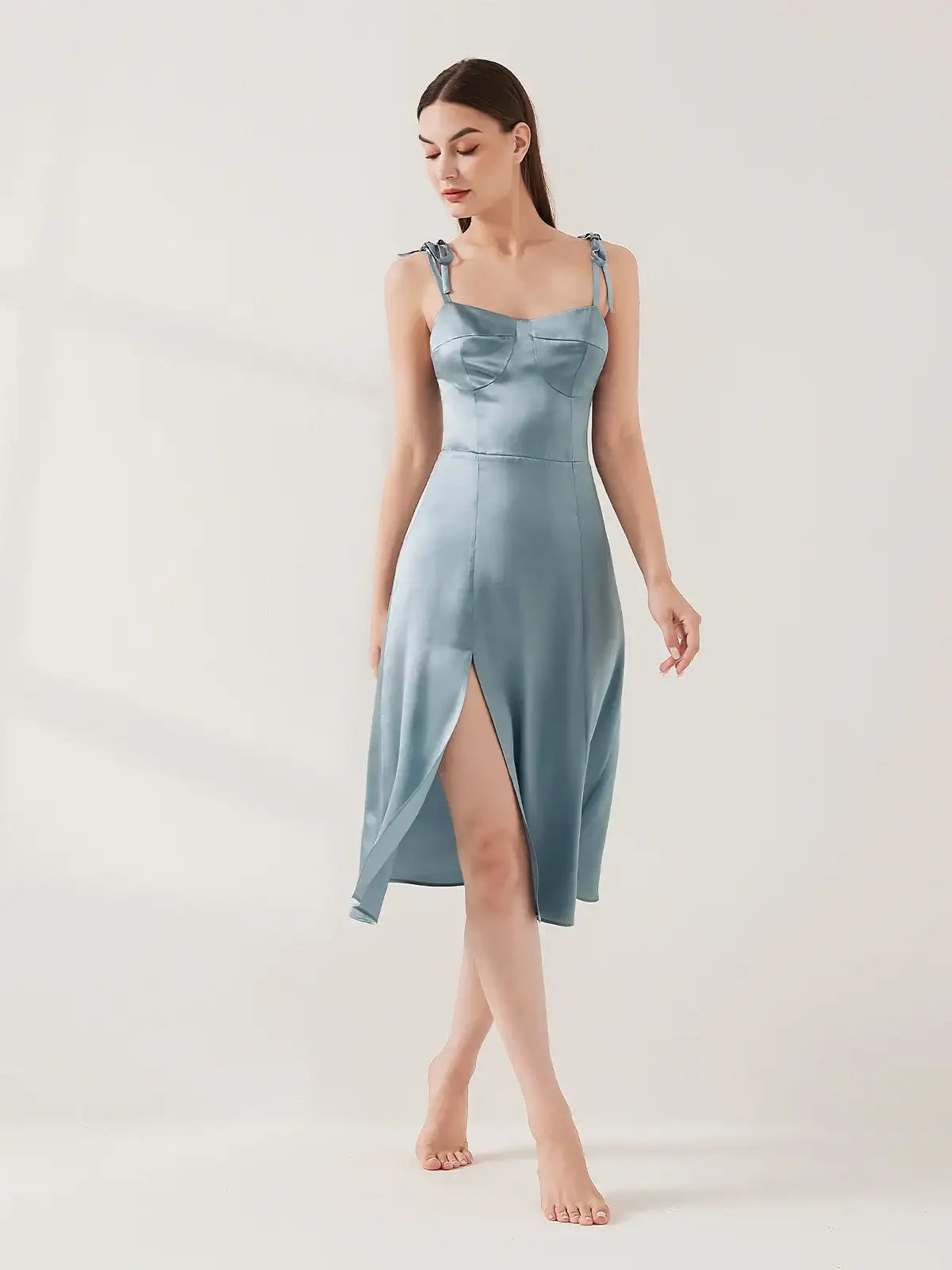 Tie-Sleeve Slip Dress - JANCESILK