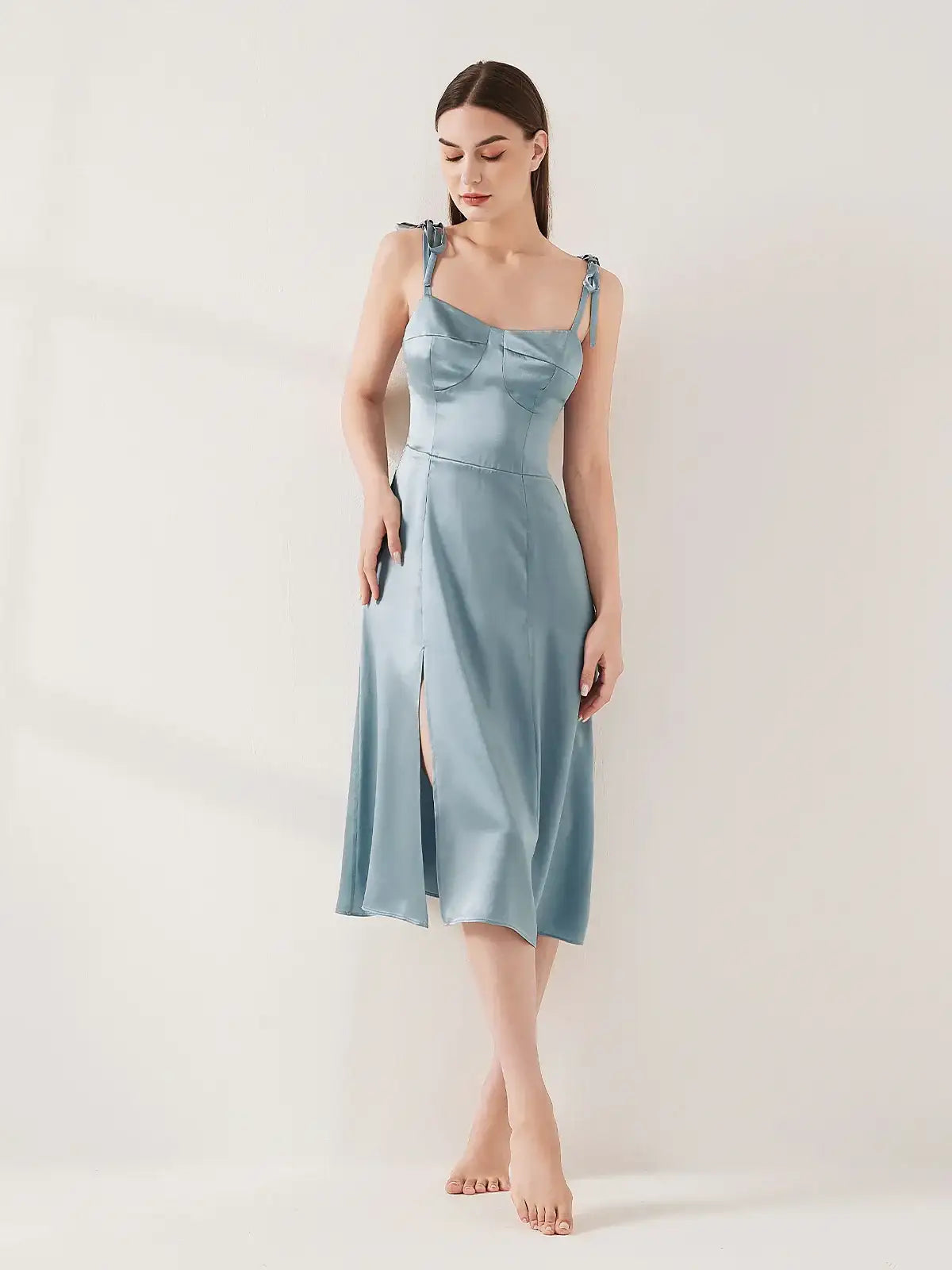 Tie-Sleeve Slip Dress - JANCESILK