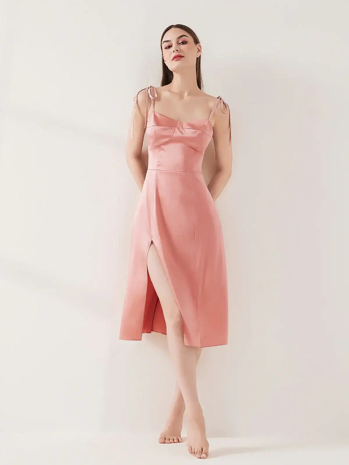 Tie-Sleeve Slip Dress - JANCESILK