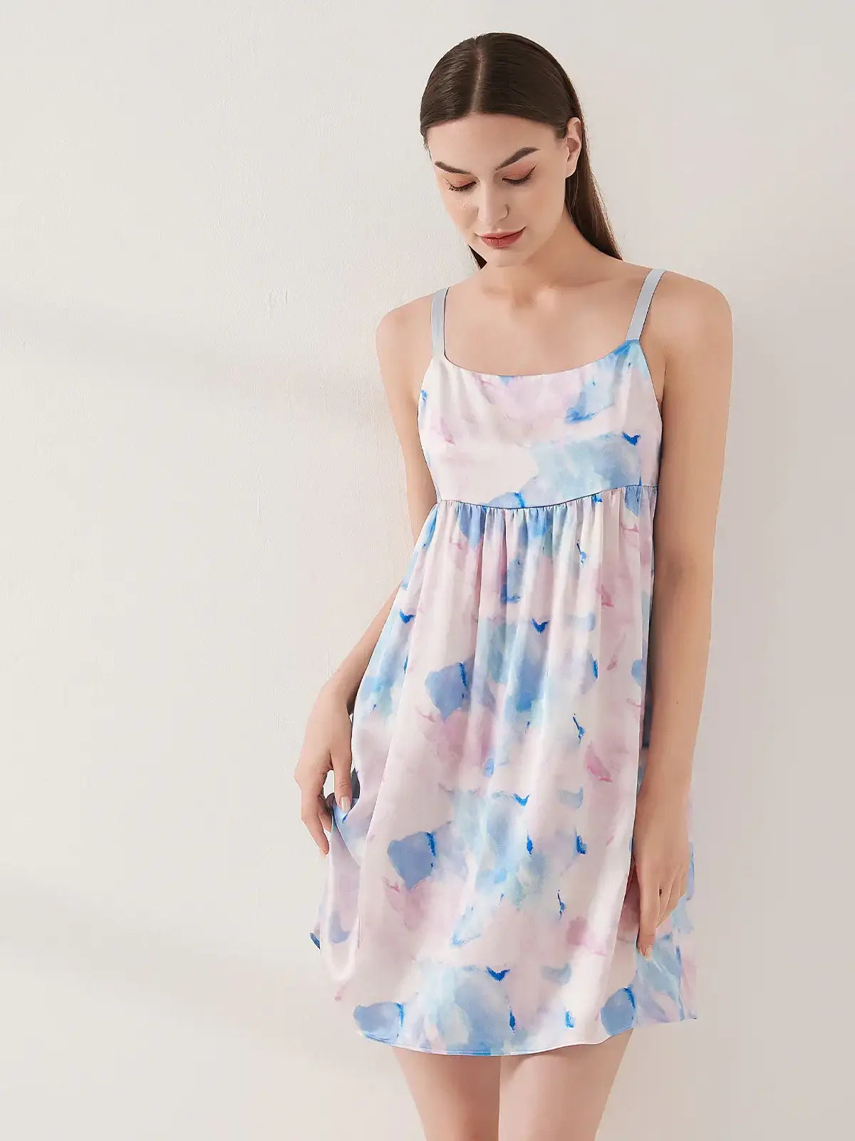 Watercolor print suspender skirt - JANCESILK