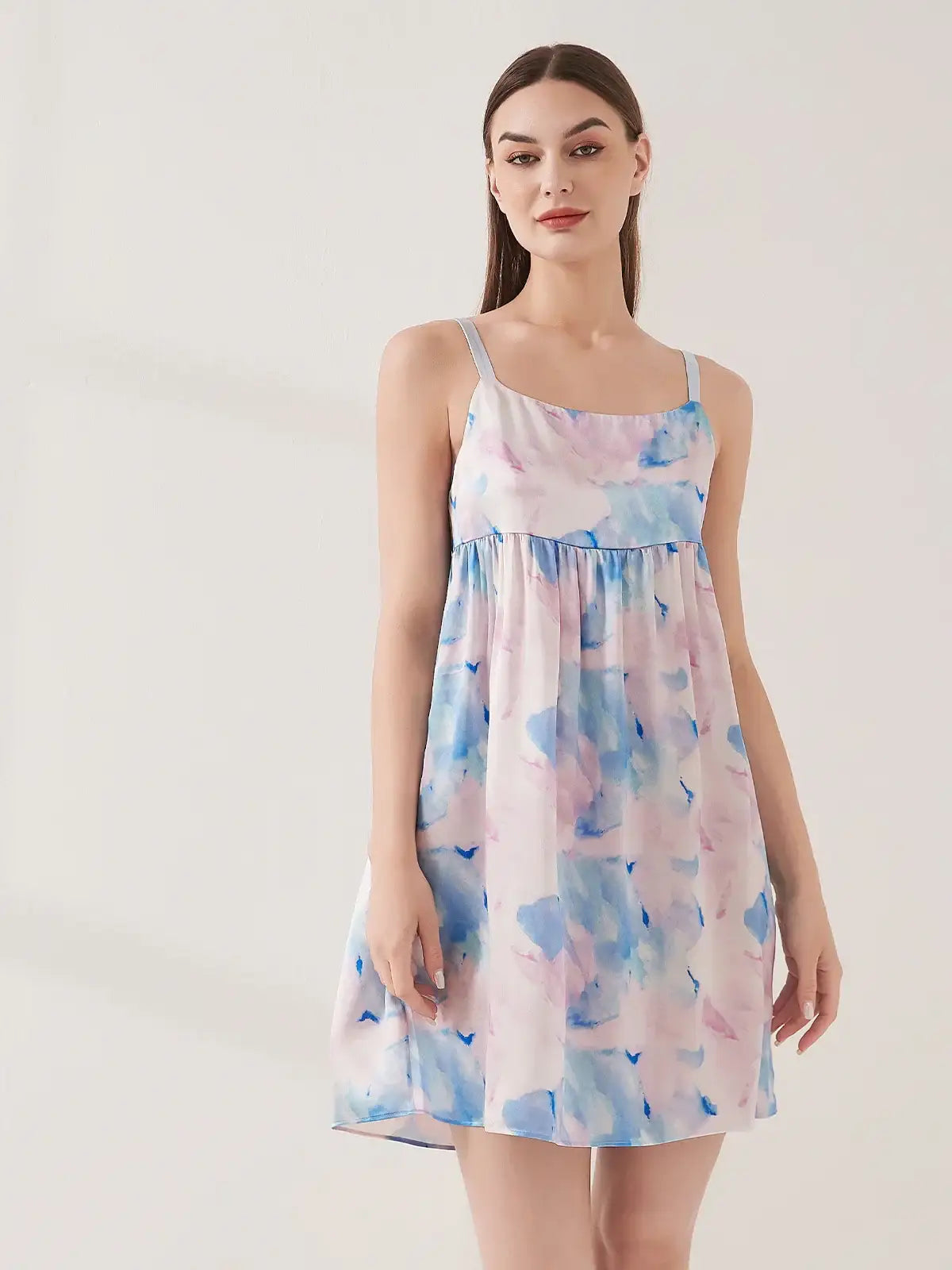Watercolor print suspender skirt - JANCESILK