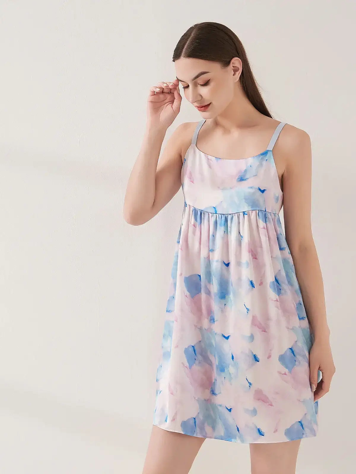 Watercolor print suspender skirt - JANCESILK