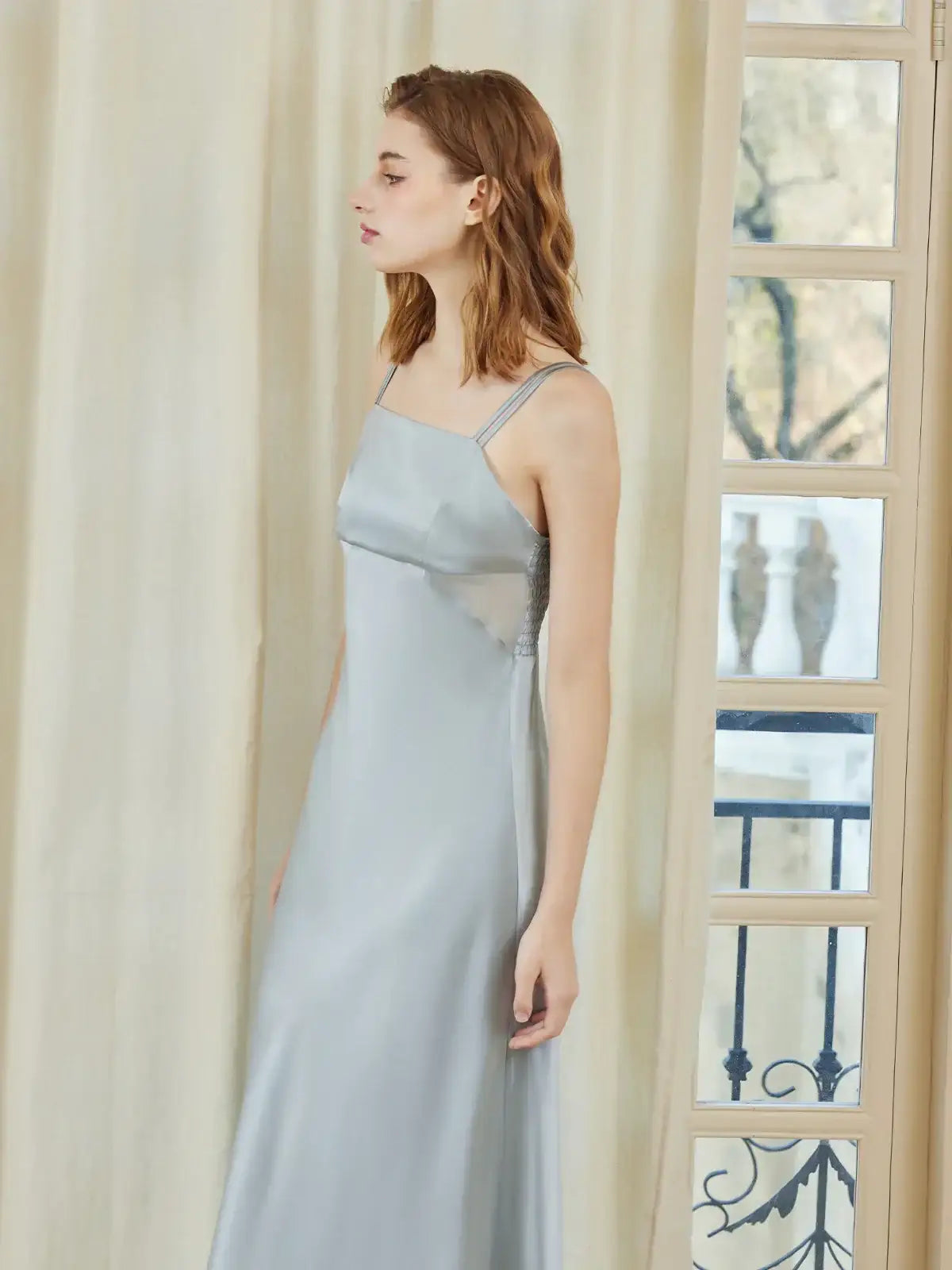 Elegant slim-fitting suspender dress with double straps - JANCESILK
