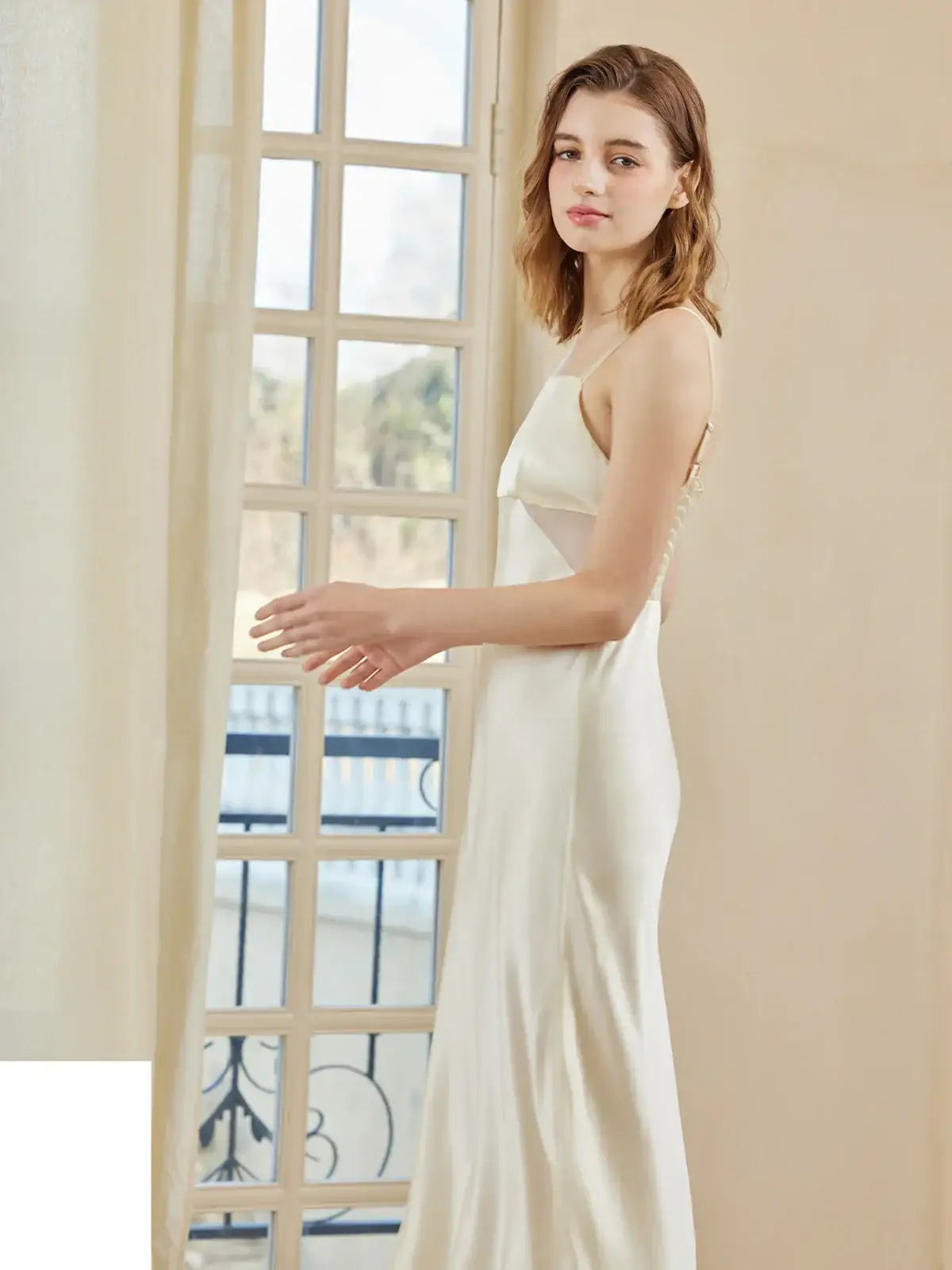 Elegant slim-fitting suspender dress with double straps - JANCESILK