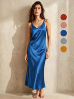 Silk Casual Suspender Dress#color_Peacock Blue