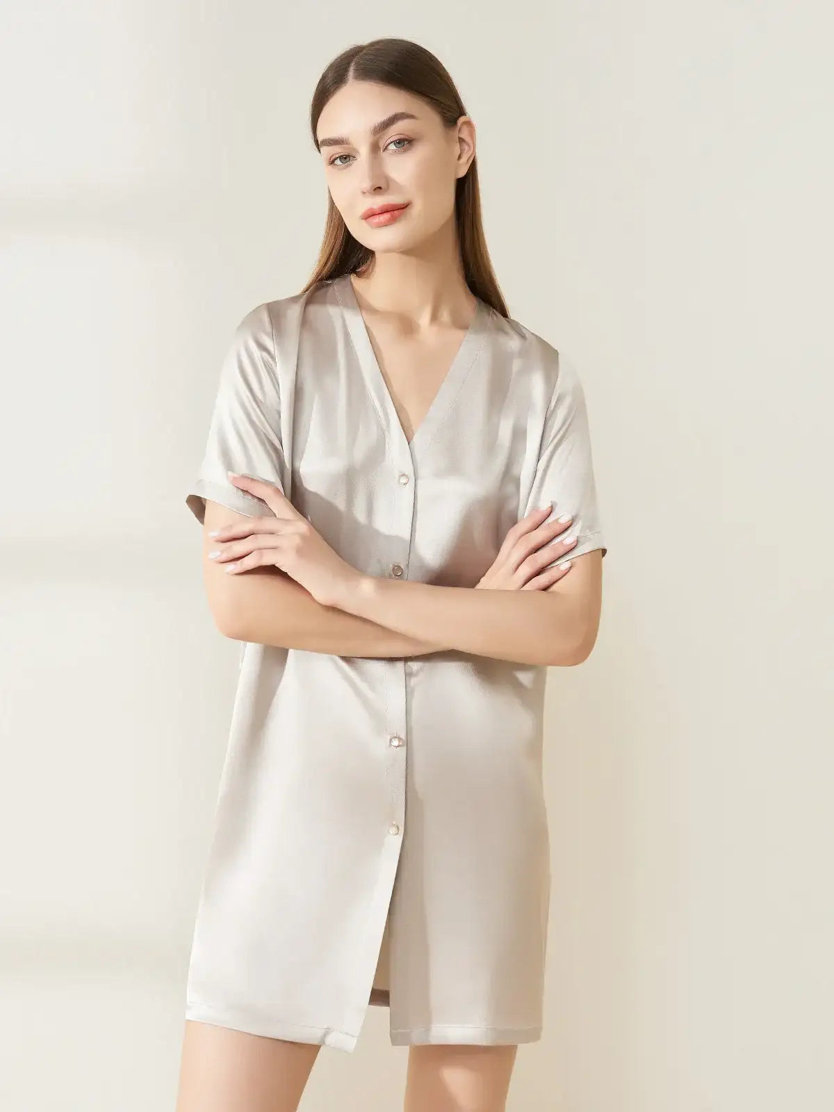 Large V collarless short sleeve dress - JANCESILK