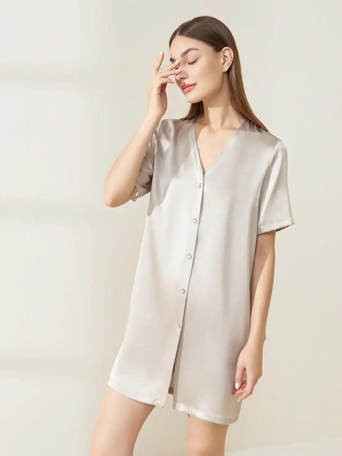 Large V collarless short sleeve dress - JANCESILK