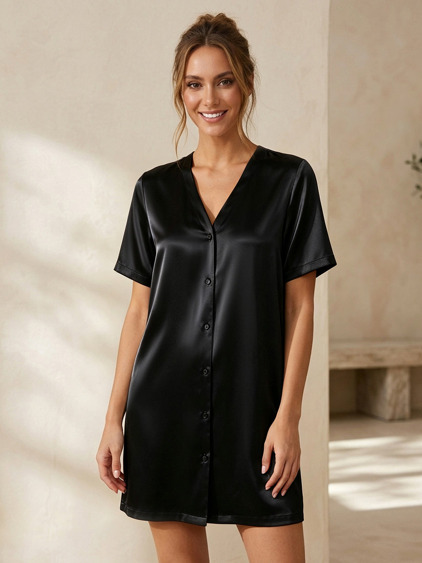 Silk Sleepshirt for Women#color_Black