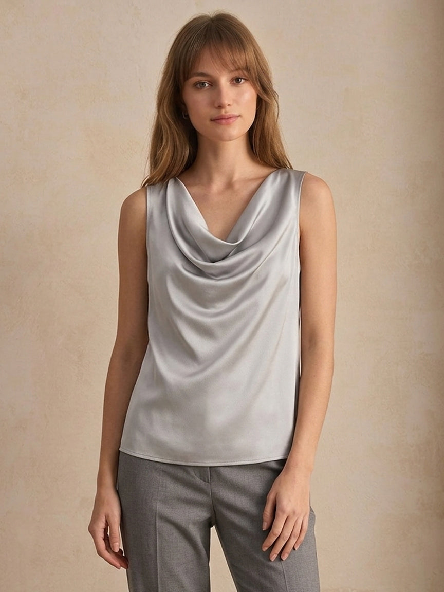 Sleeveless Cowl-Neck Stretch Silk Camisole#color_Silver Gray