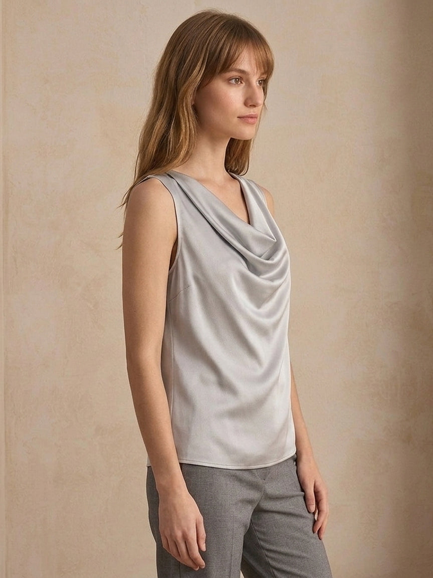 Sleeveless Cowl-Neck Stretch Silk Camisole#color_Silver Gray