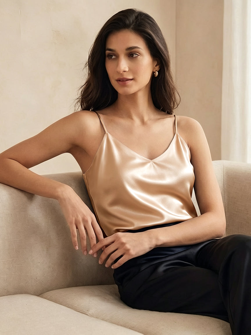 Silk Stretch Satin Camisole Top #color_Blush Beige