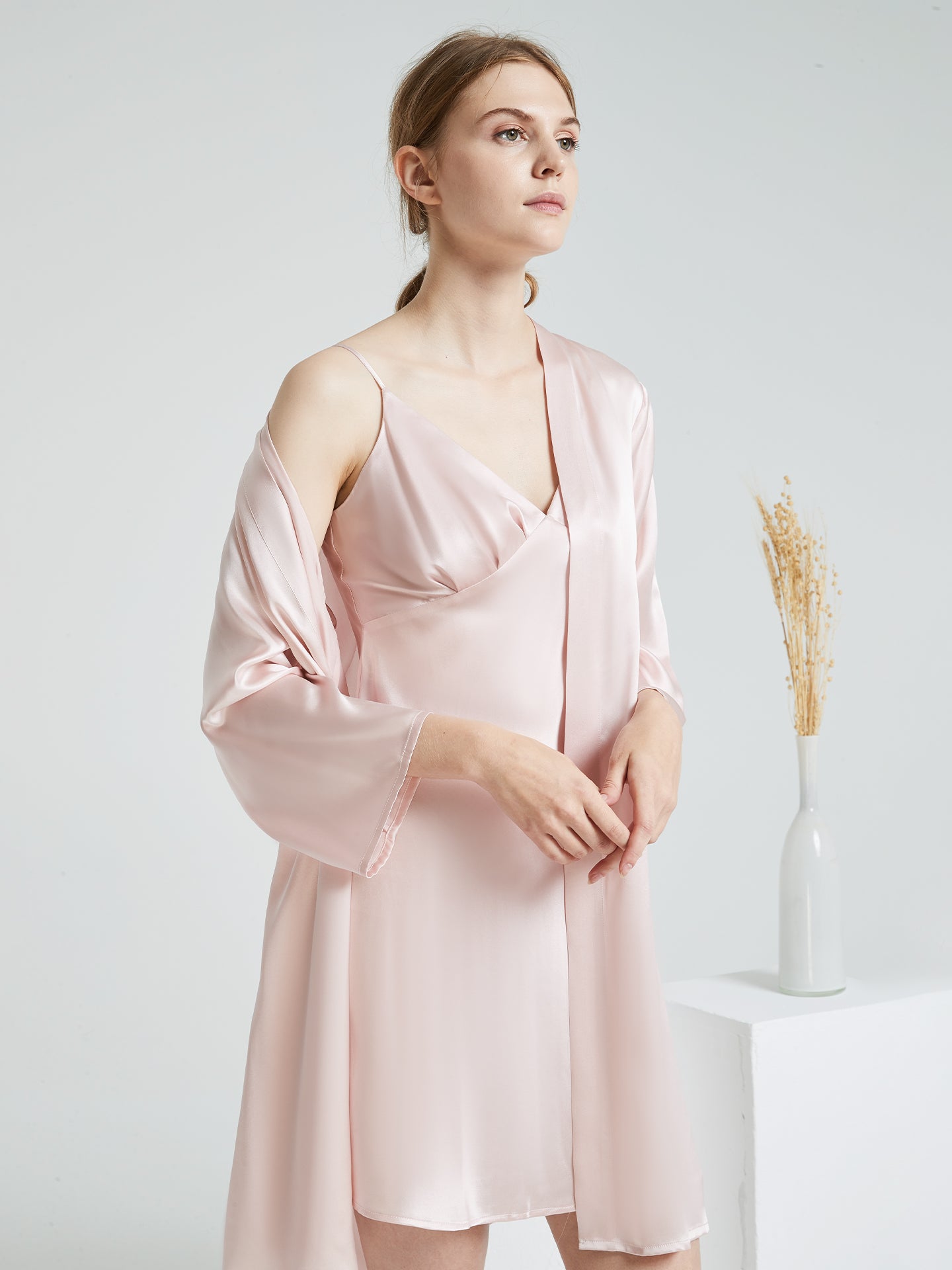 Pleated Suspender Robe Set 2Pcs