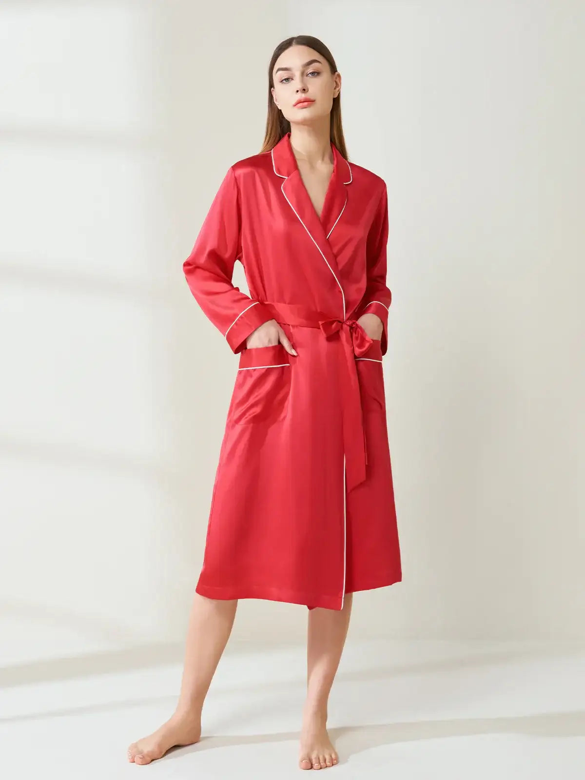 Silk Contrast Trim Long Robe - JANCESILK