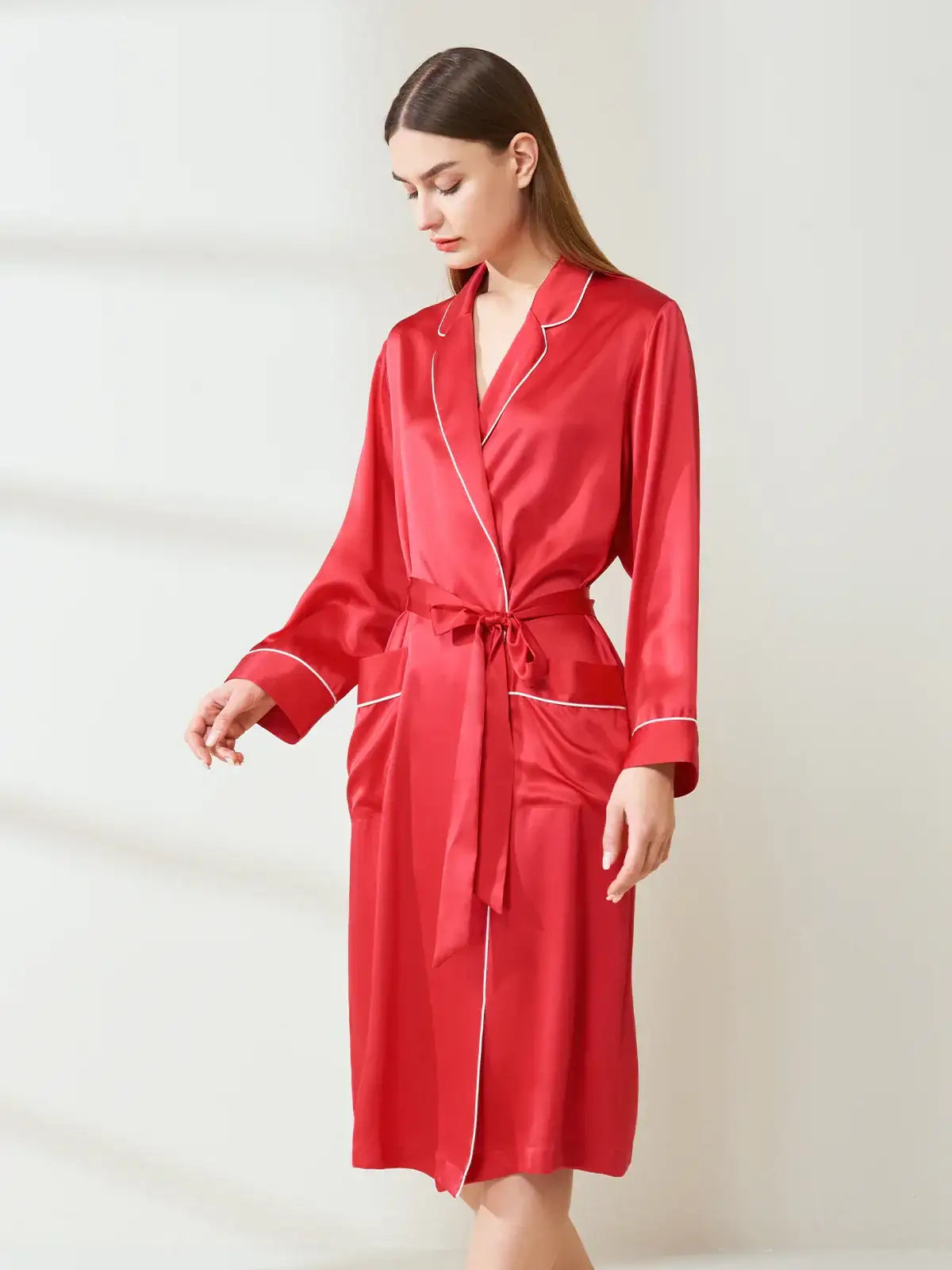 Silk Contrast Trim Long Robe - JANCESILK