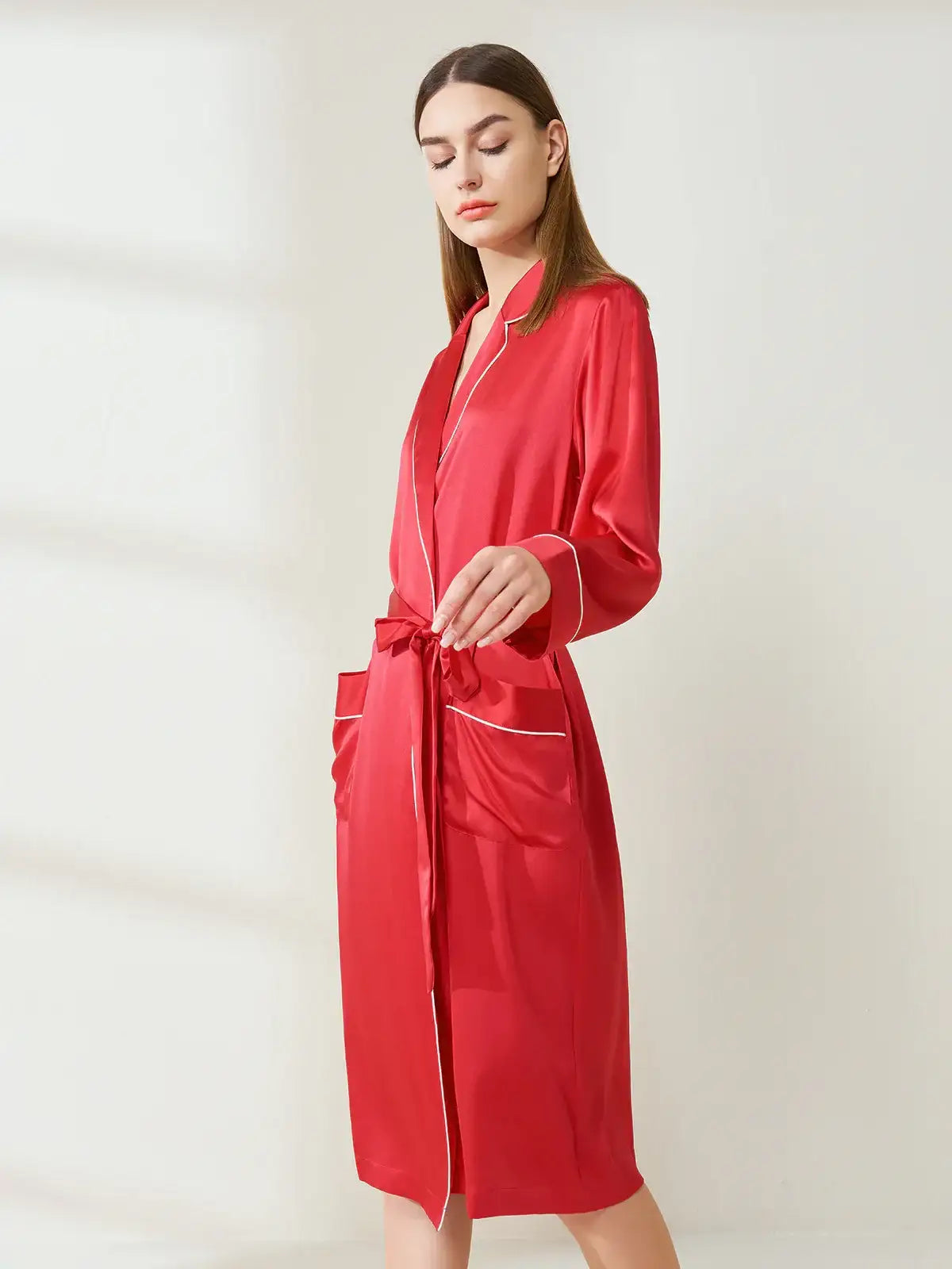 Silk Contrast Trim Long Robe - JANCESILK