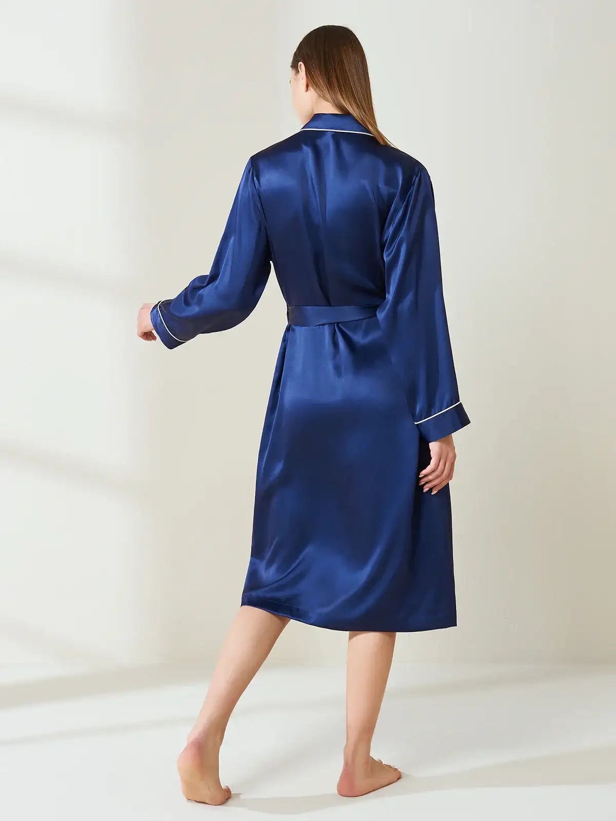Silk Contrast Trim Long Robe - JANCESILK