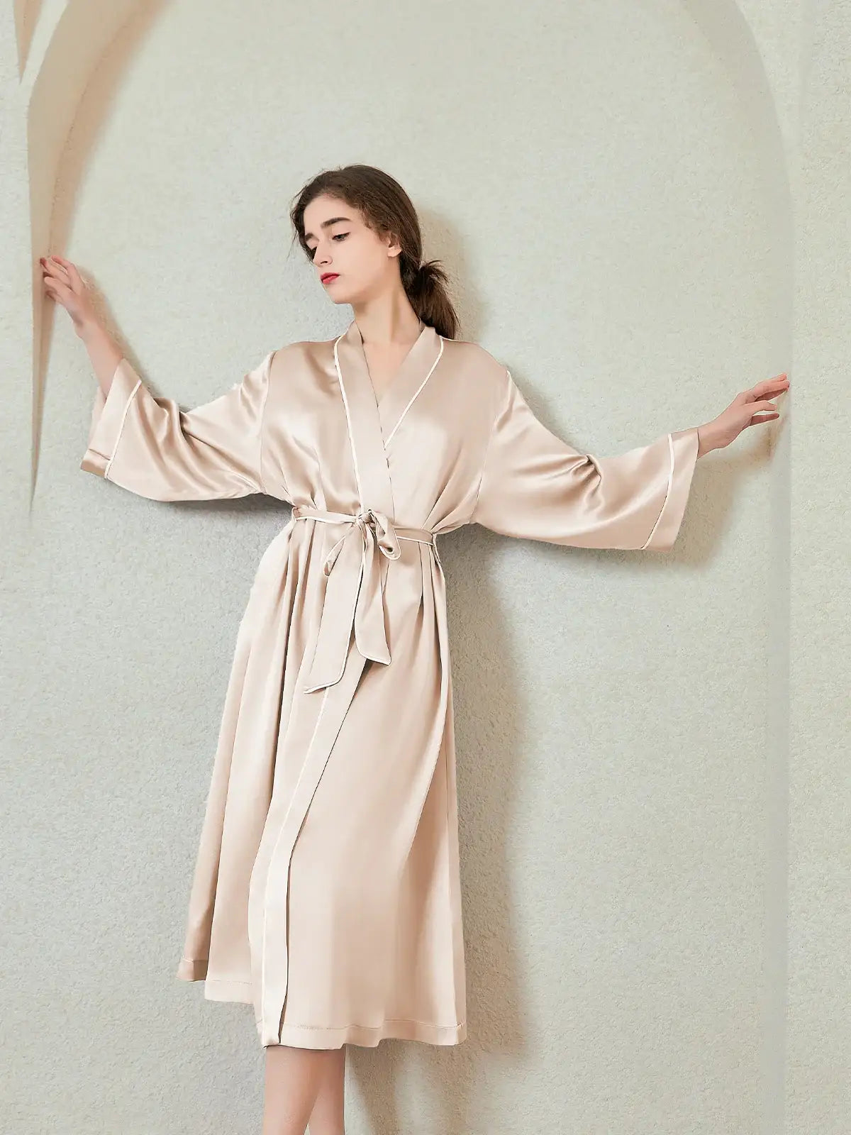 Contrast-trimmed Silk Robe - JANCESILK