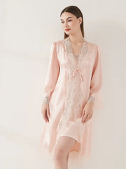 Romantic Lace Suspender Nightgown Set 2PCS - JANCESILK