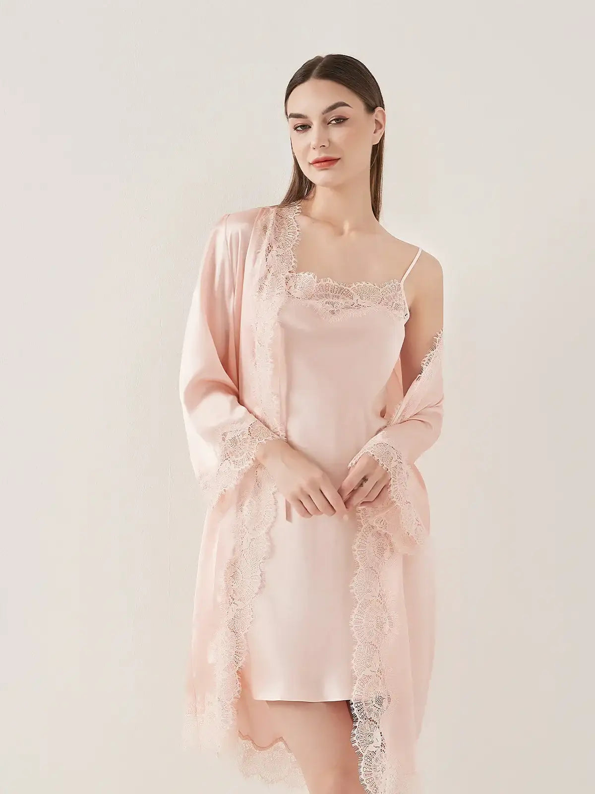 Romantic Lace Suspender Nightgown Set 2PCS - JANCESILK