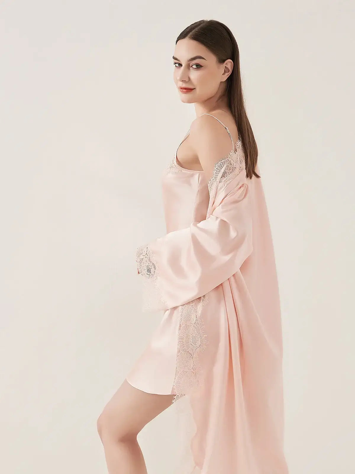 Romantic Lace Suspender Nightgown Set 2PCS - JANCESILK