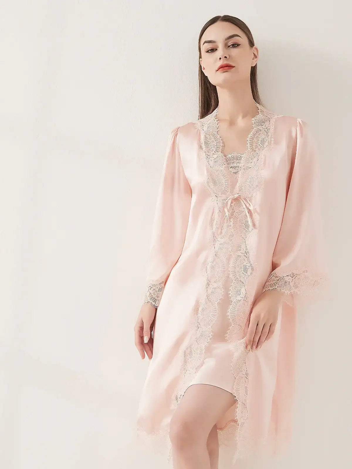 Romantic Lace Suspender Nightgown Set 2PCS - JANCESILK
