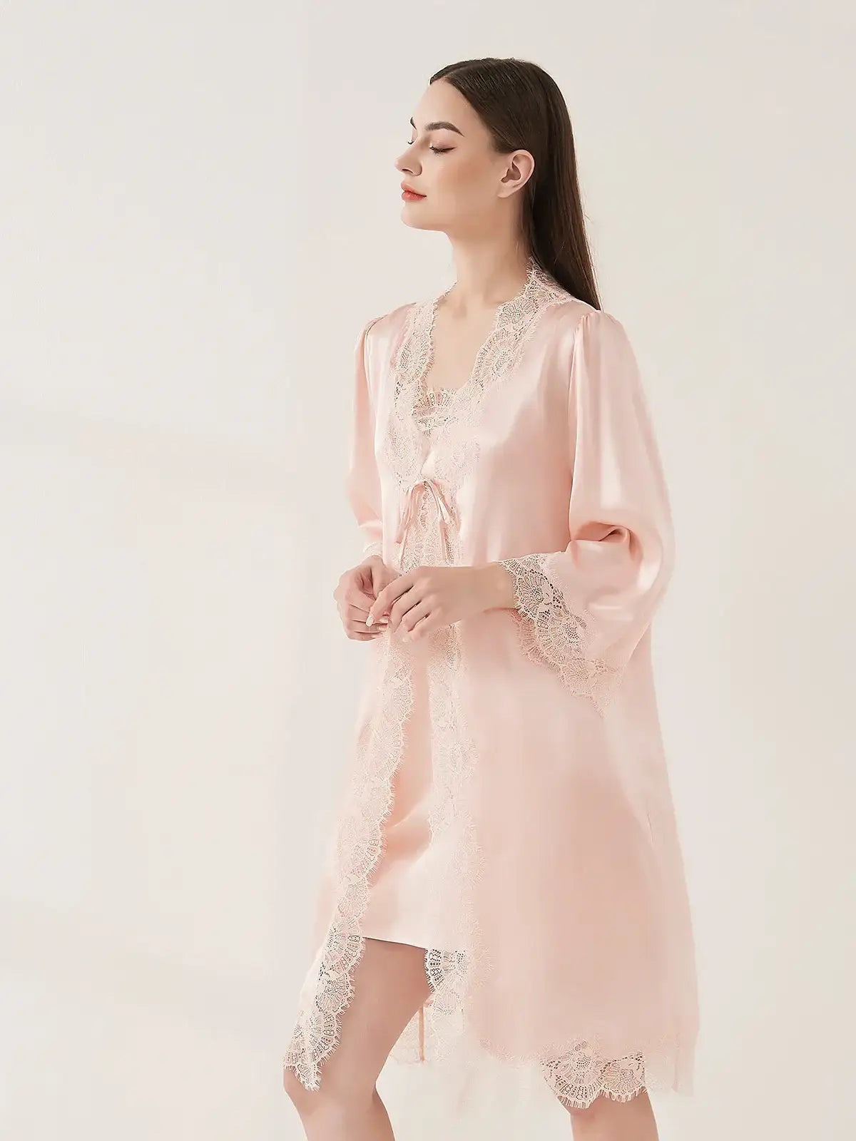 Romantic Lace Suspender Nightgown Set 2PCS - JANCESILK