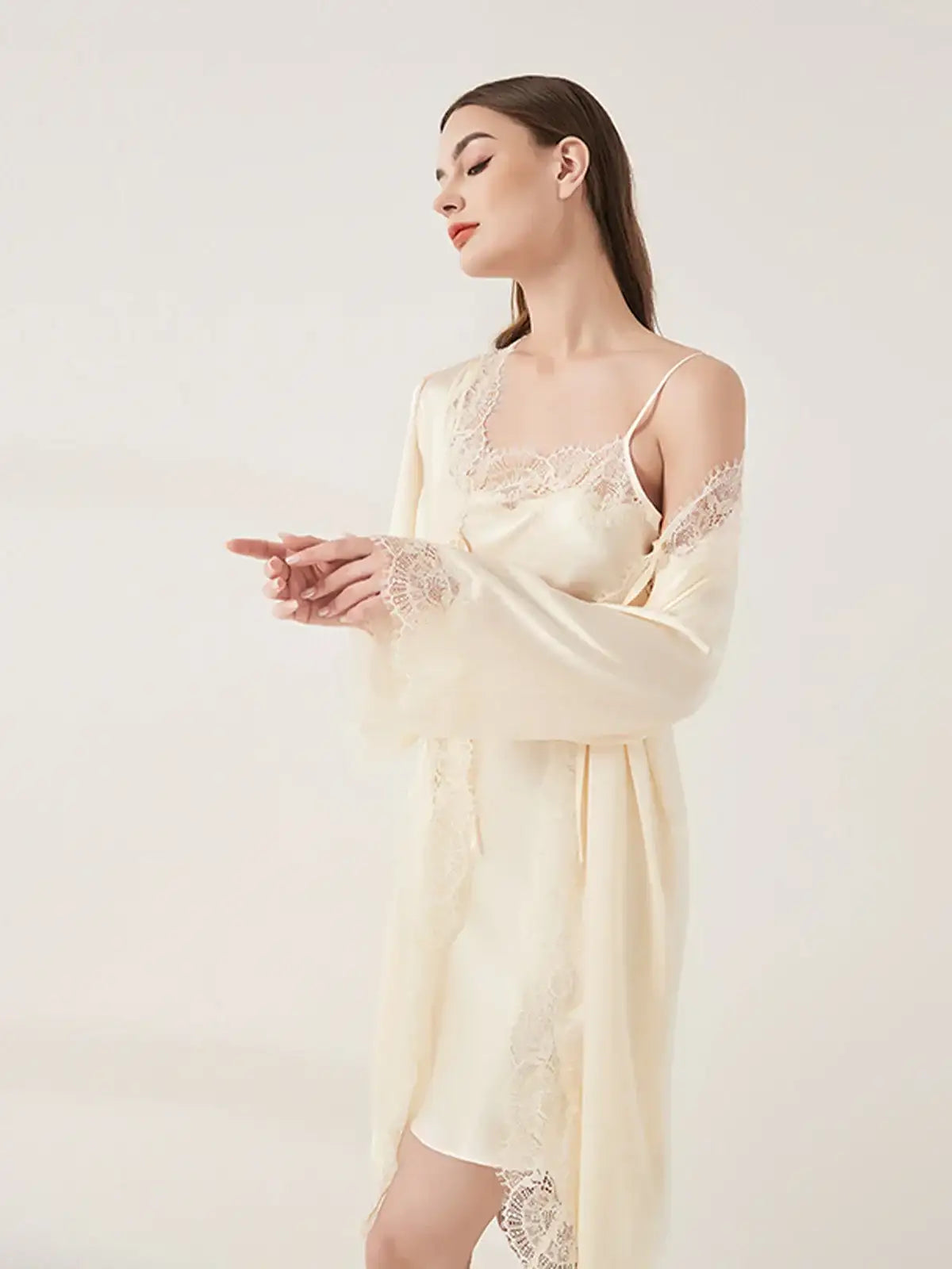 Romantic Lace Suspender Nightgown Set 2PCS - JANCESILK