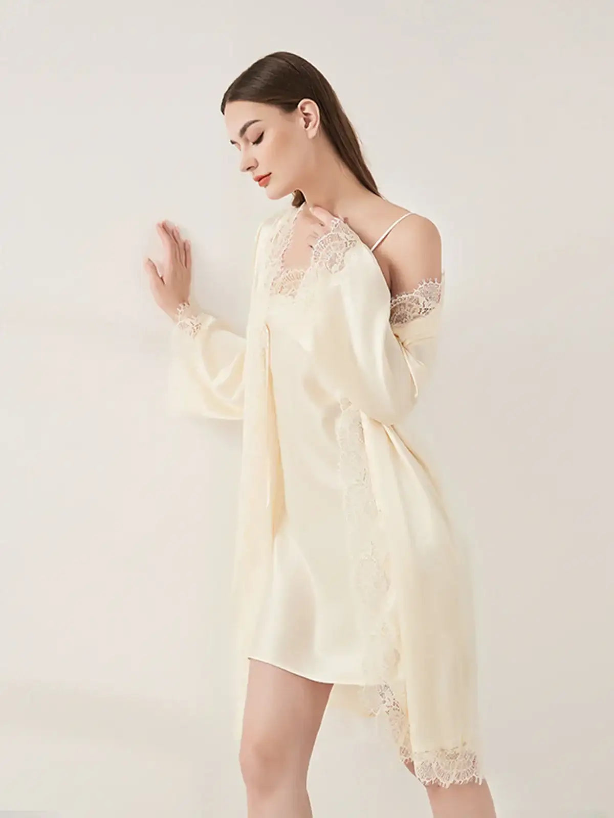 Romantic Lace Suspender Nightgown Set 2PCS - JANCESILK