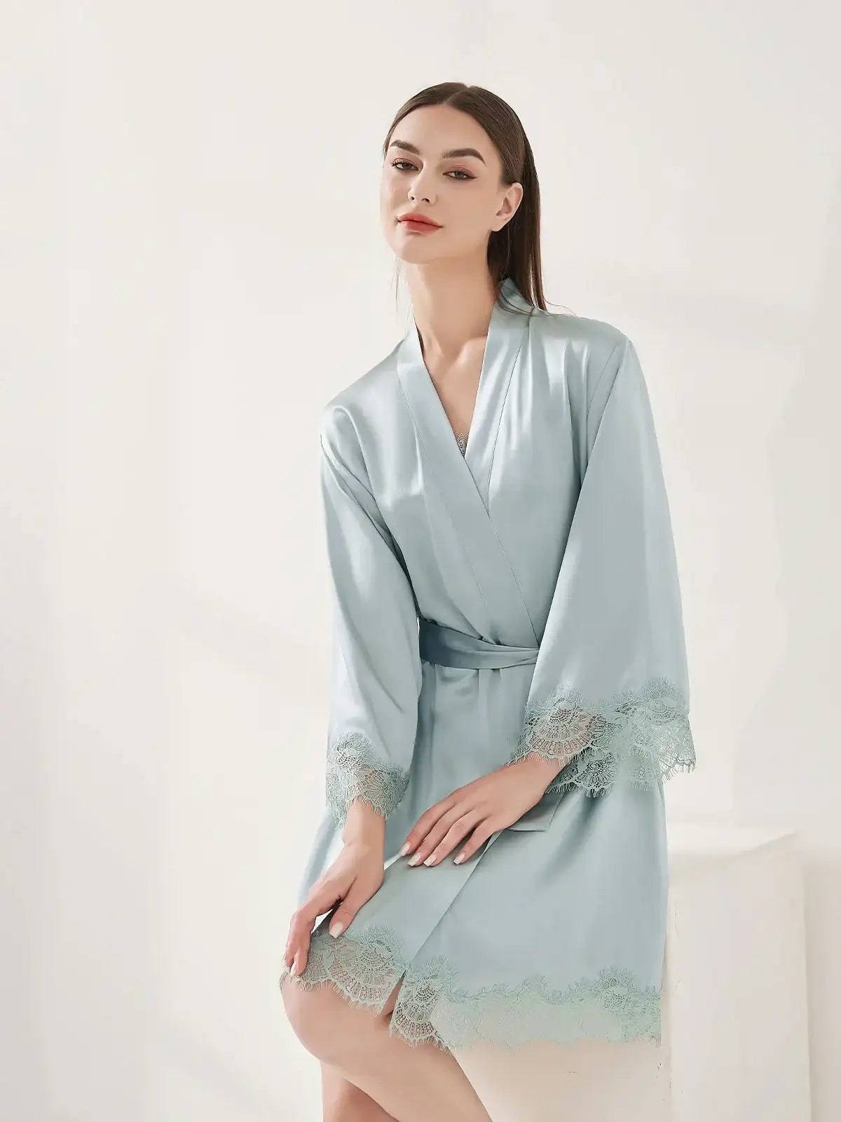 Lace Suspender Nightgown Set 2PCS - JANCESILK