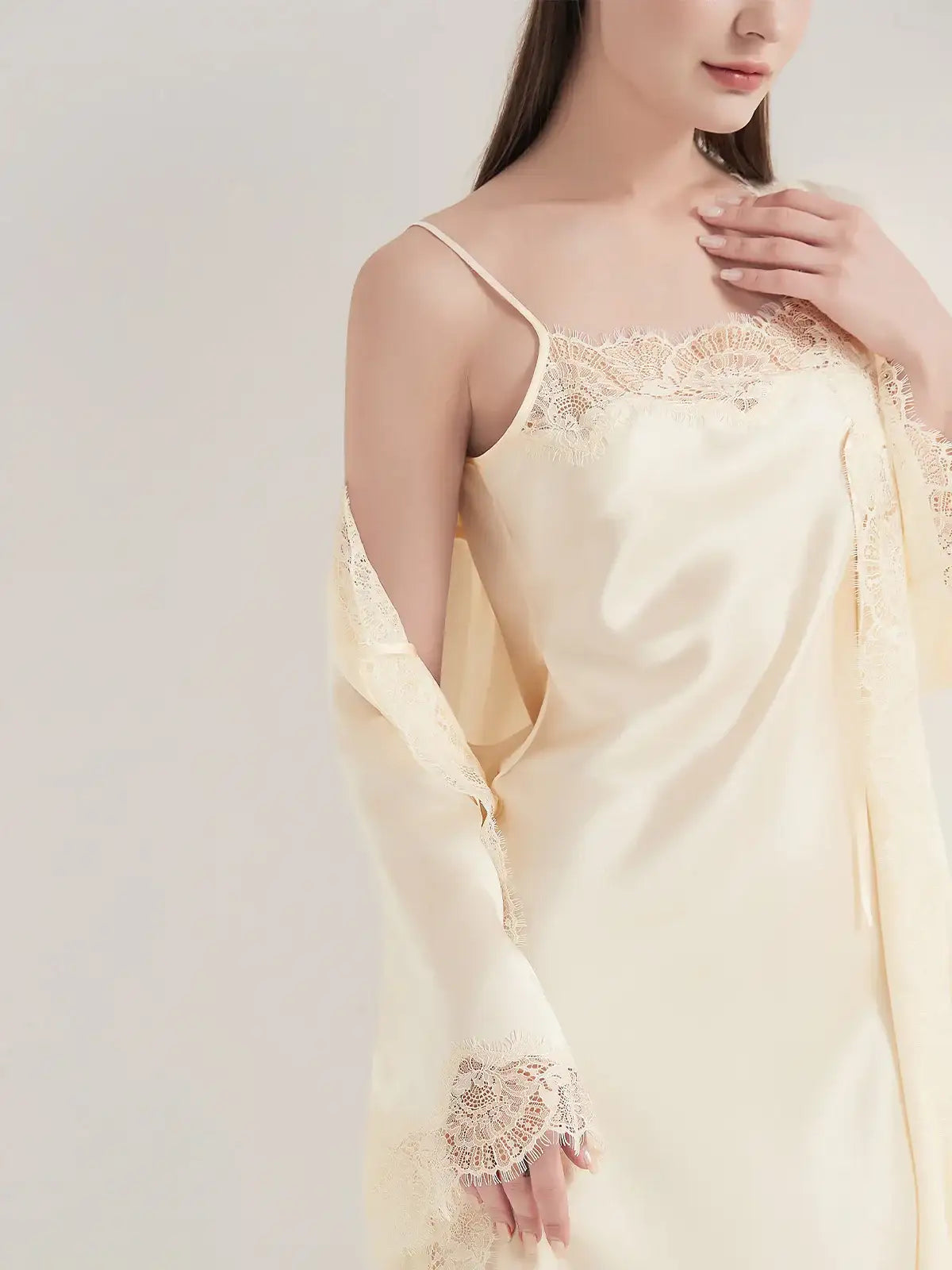 Lace Suspender Nightgown Set 2PCS - JANCESILK