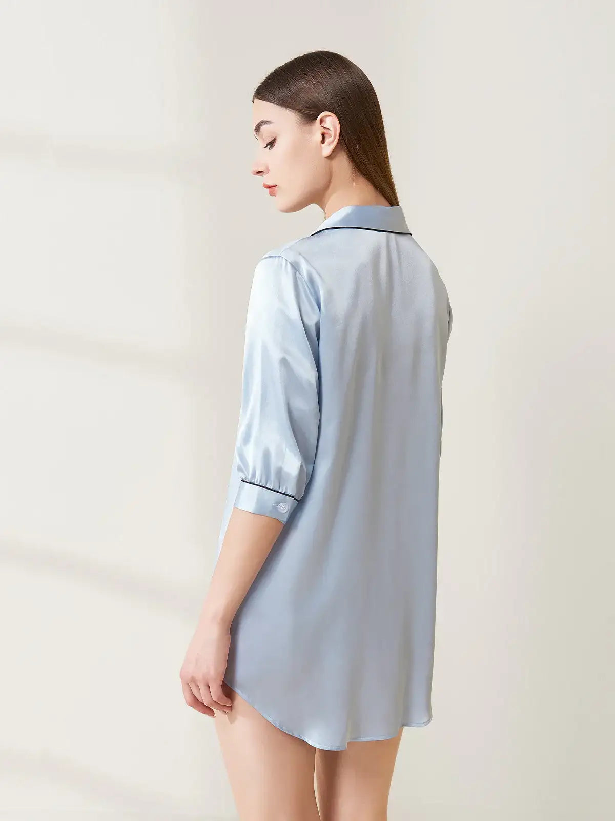 Shirt Collar Silk Nightdress - JANCESILK