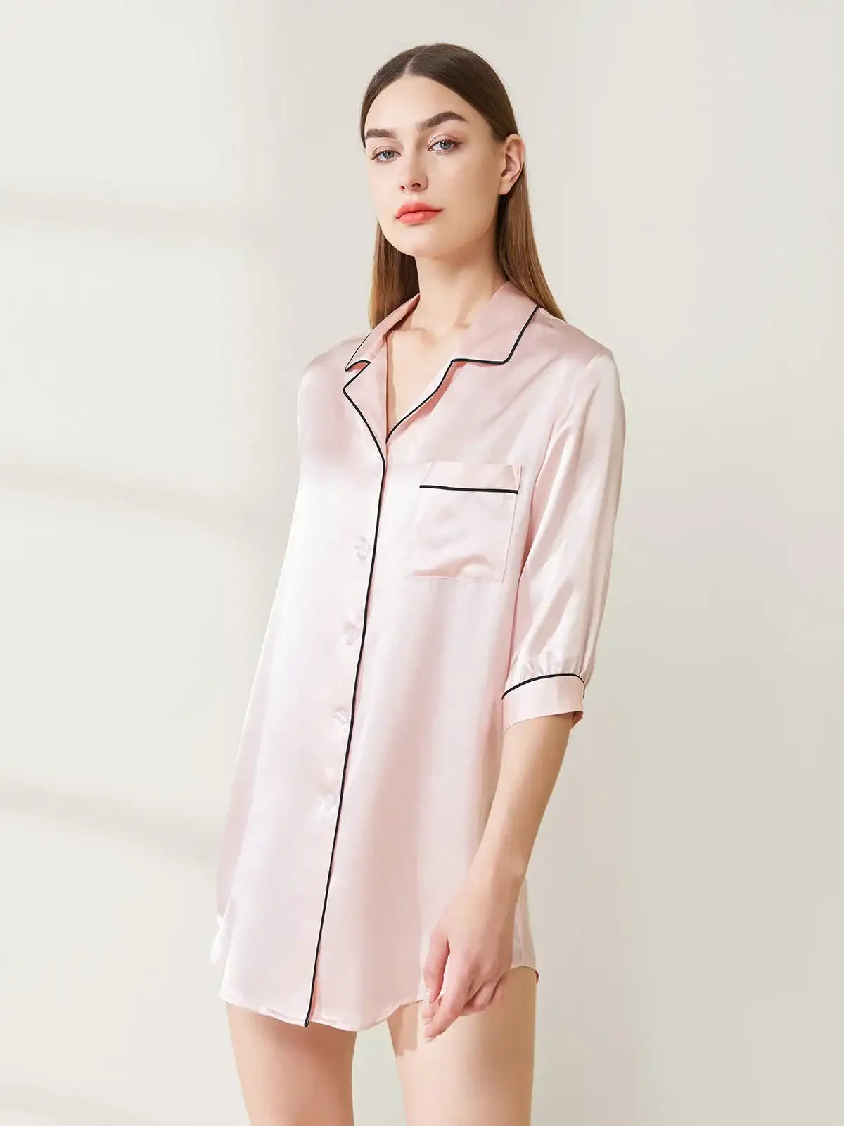 Shirt Collar Silk Nightdress - JANCESILK