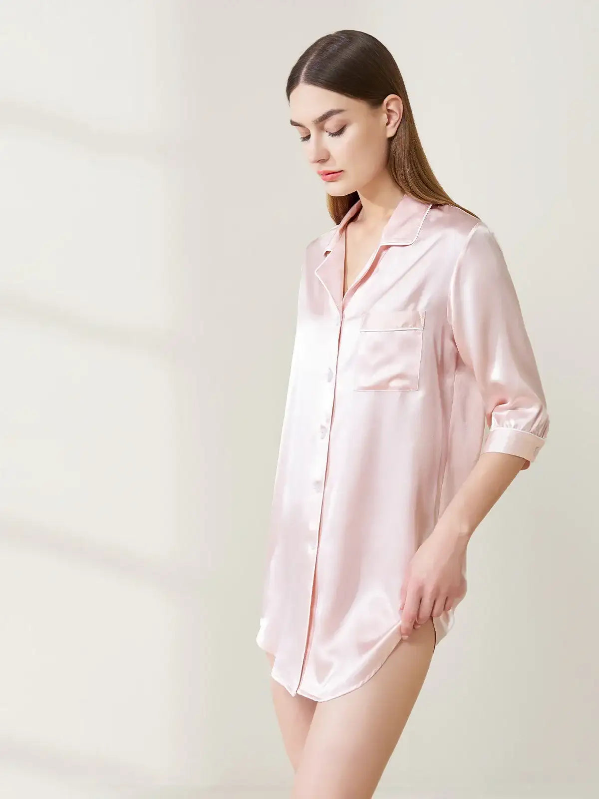 Shirt Collar Silk Nightdress - JANCESILK