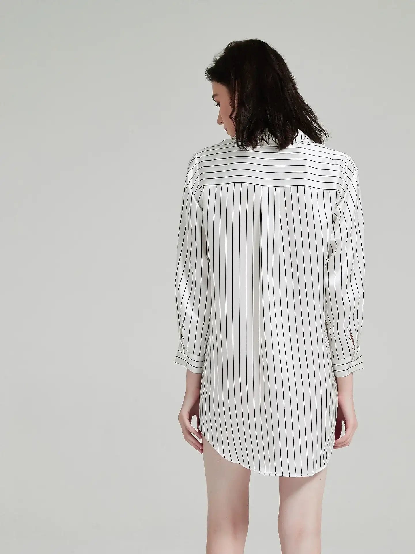 Striped Print Shirt Dress - JANCESILK